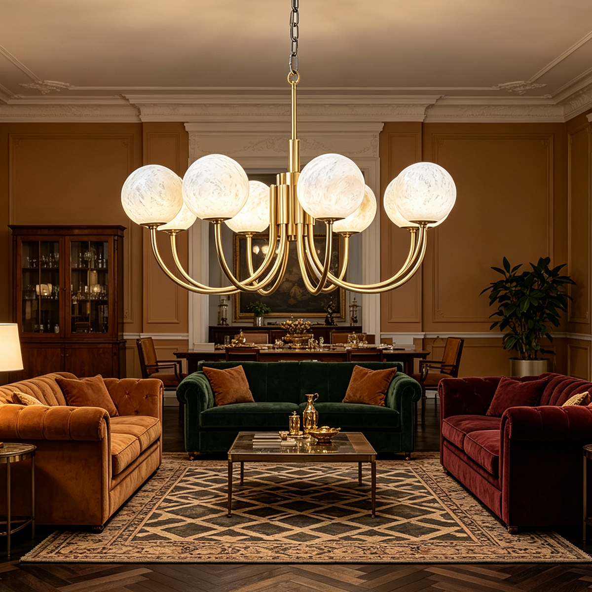 Casailighting 8-Light Alabaster Globe & Brass Chandelier