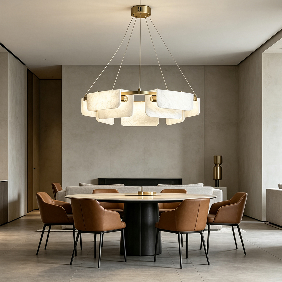 Casailighting Modern Geometric Alabaster & Brass Chandelier