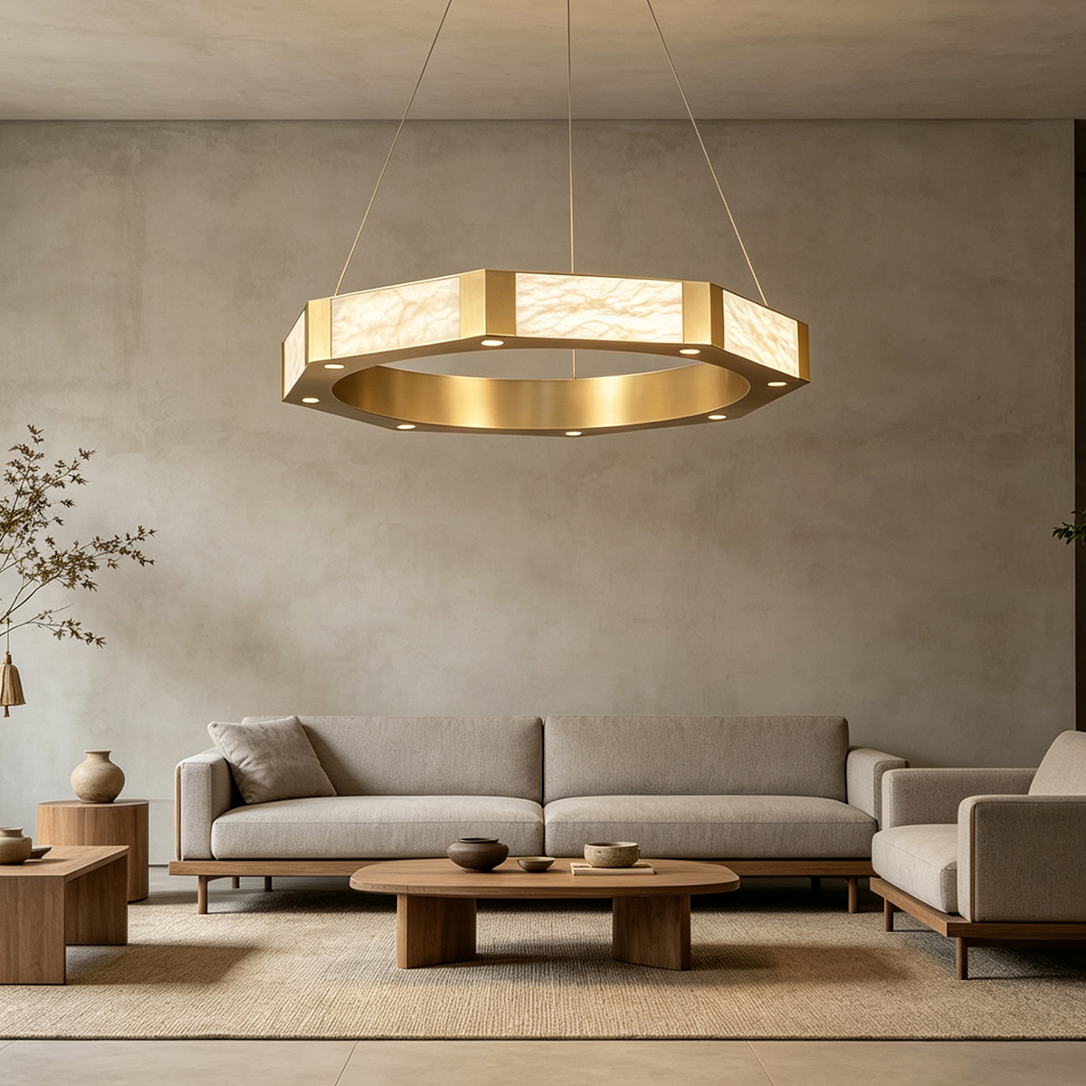 Casailighting Hexagonal Alabaster & Brass LED Chandelier