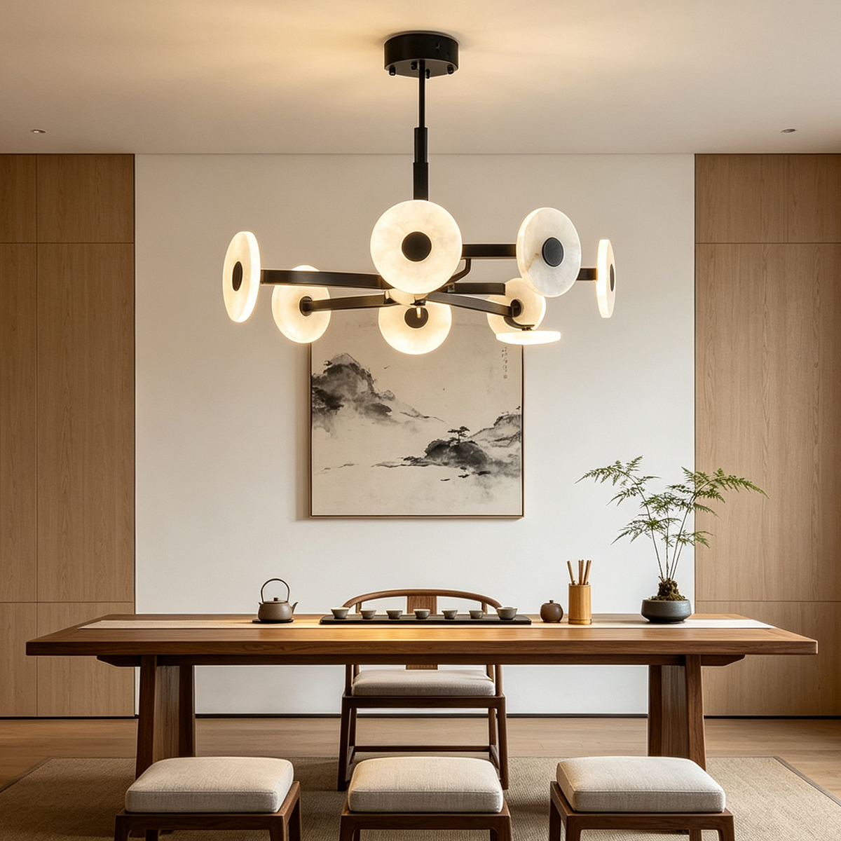 Casailighting Modern Linear Alabaster & Brass Chandelier