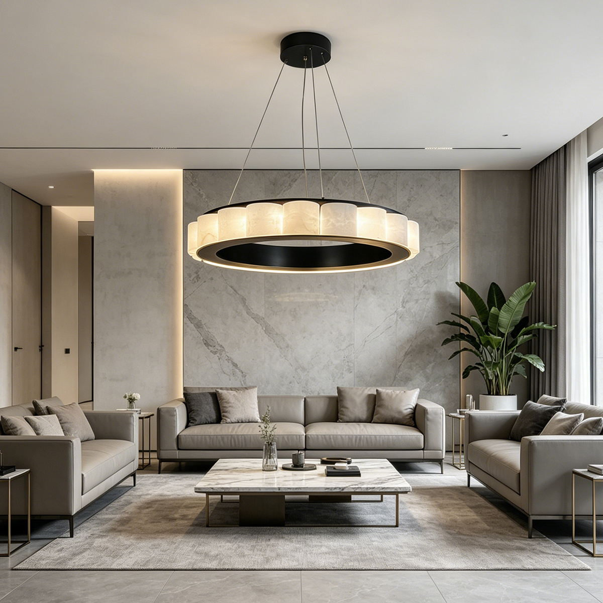 Casailighting Circular Alabaster & Brass LED Chandelier