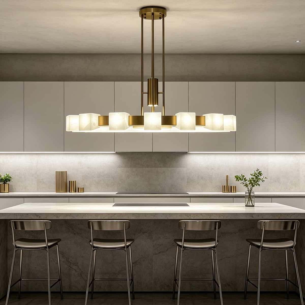 Casailighting Tiered Polygonal Alabaster & Brass Chandelier
