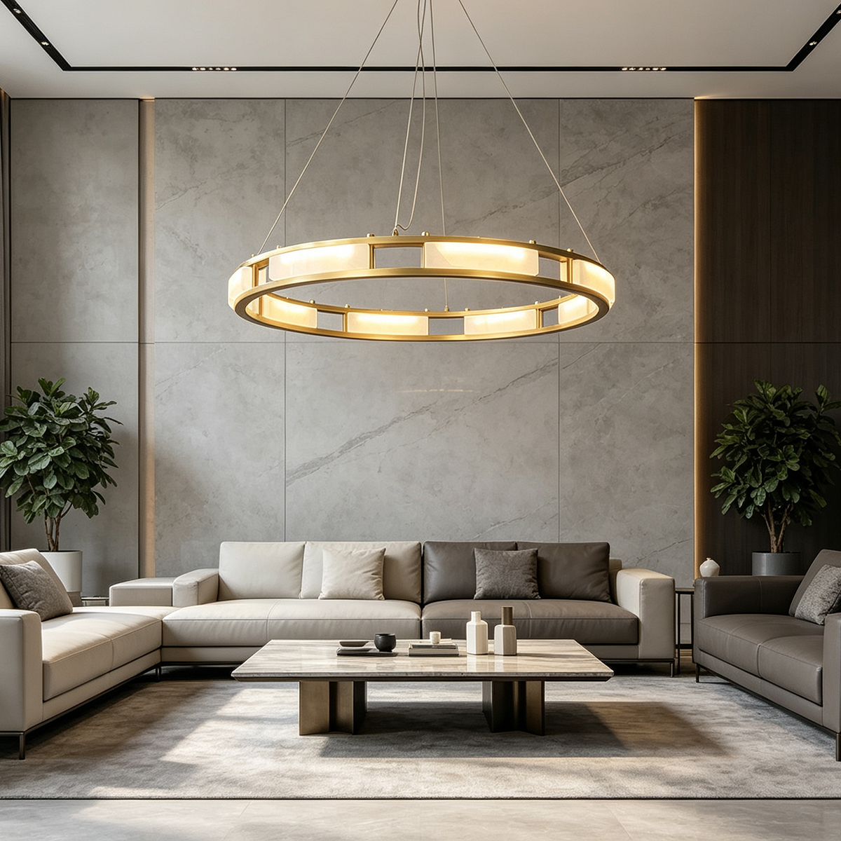 Casailighting Circular Alabaster & Polished Brass Chandelier