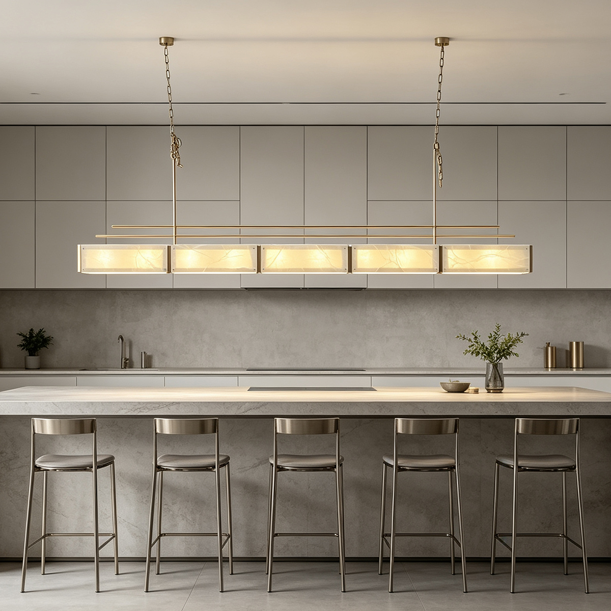 Casailighting Linear Alabaster & Brass Modular Chandelier