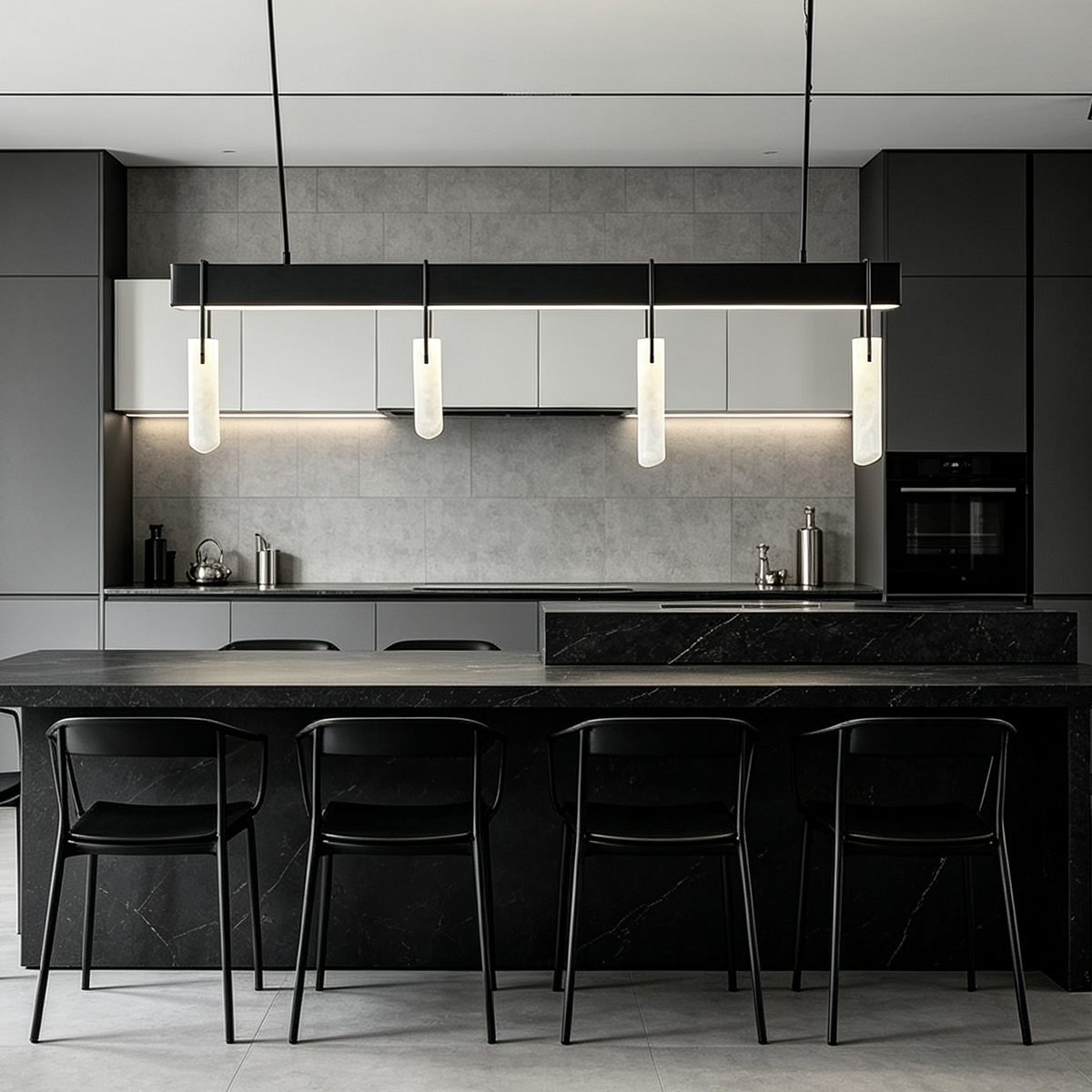 Casailighting Linear Alabaster & Blackened Brass Chandelier