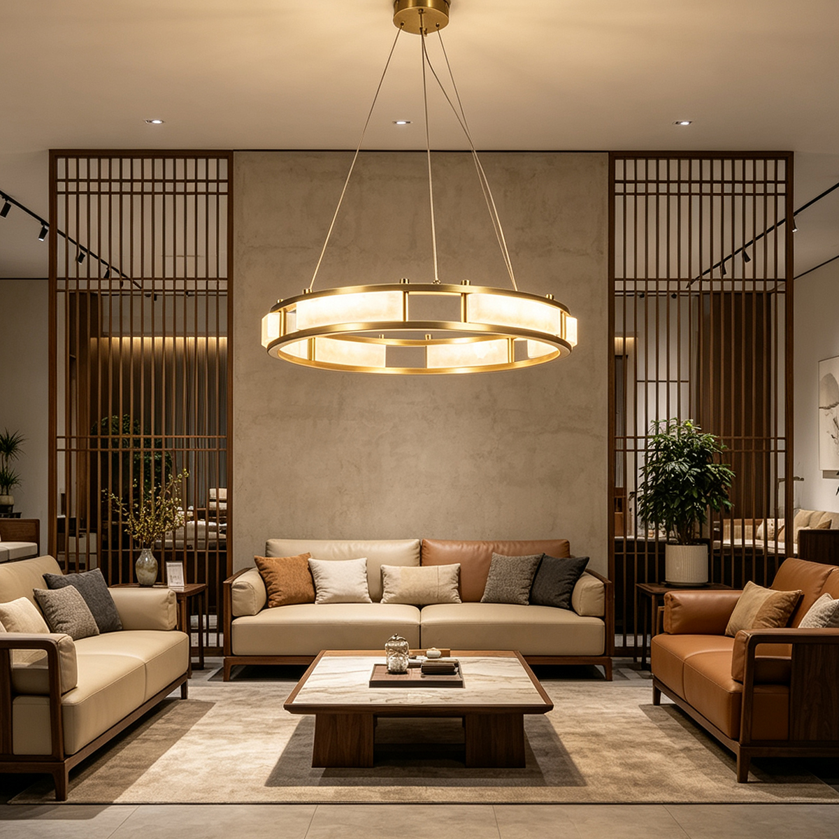 Casailighting Circular Alabaster & Polished Brass Chandelier