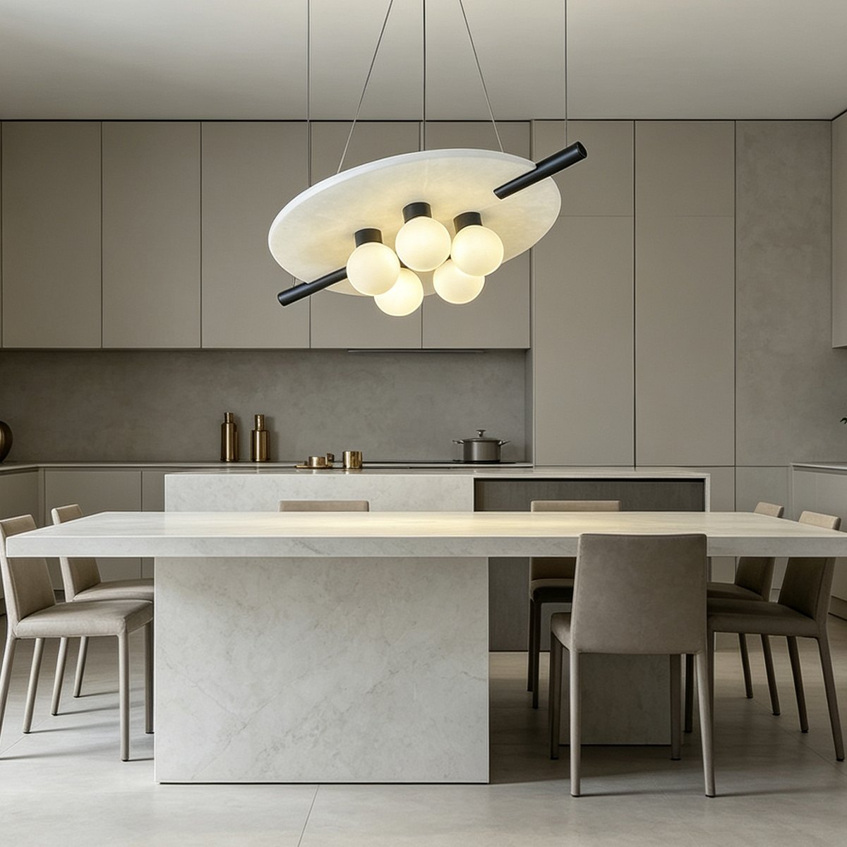 Casailighting Alabaster & Black Brass Multi-Globe Pendant Light