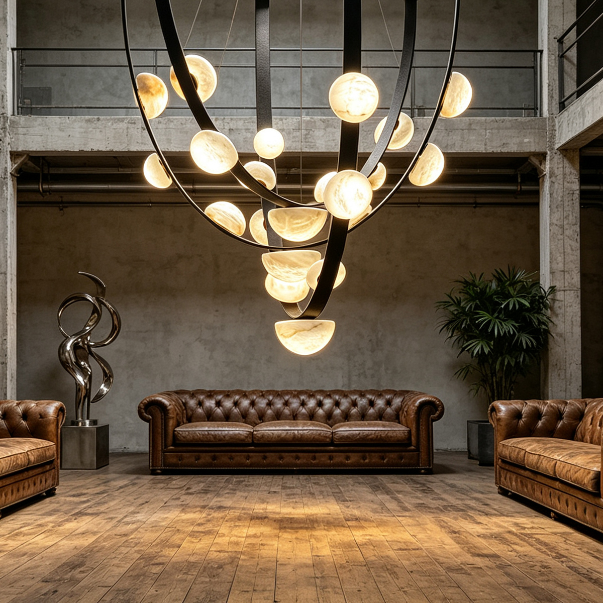Casailighting Alabaster Droplet Leather Strap Chandelier