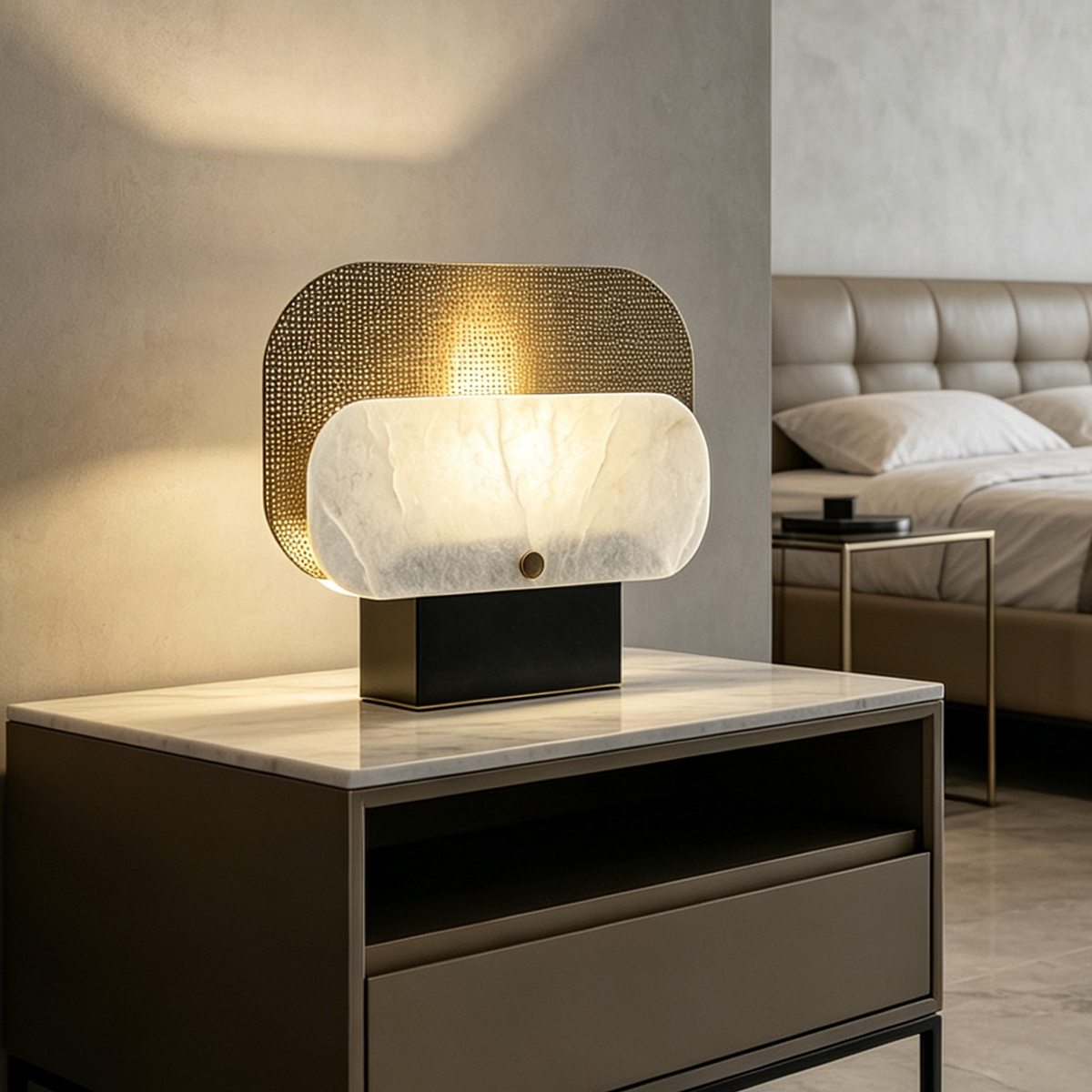 Casailighting Altai Alabaster Table Lamp | Black & Brass Organic Statement