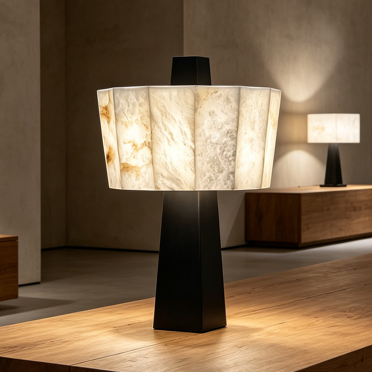 Casailighting Alabaster Table Lamp | Black Metal & Natural Stone