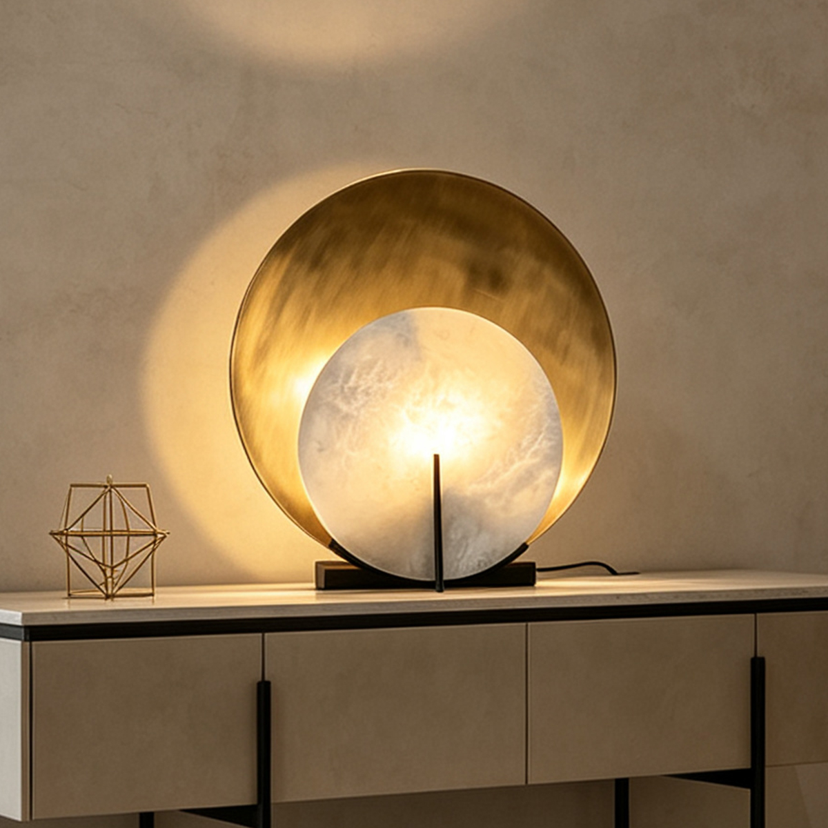 Casailighting Orbital Alabaster Table Lamp | Black & Brass Organic Sculpture