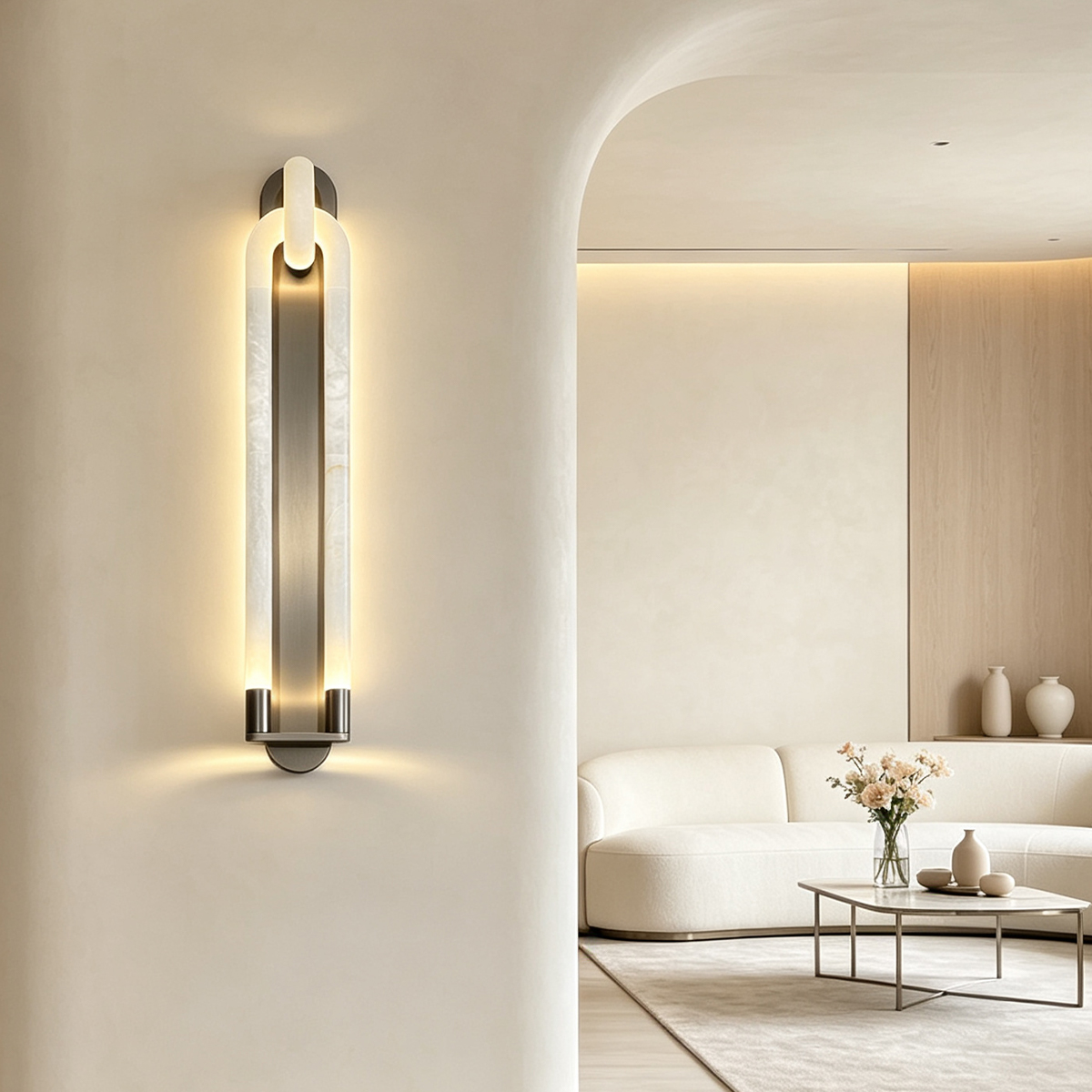 Casailighting Astria II Alabaster Wall Sconce | Brushed Stainless Steel & Natural Stone