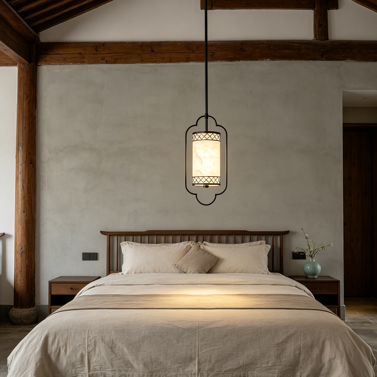Artistic Version: Casailighting “Lattice Lantern” Alabaster & Gunmetal Brass Pendant Light