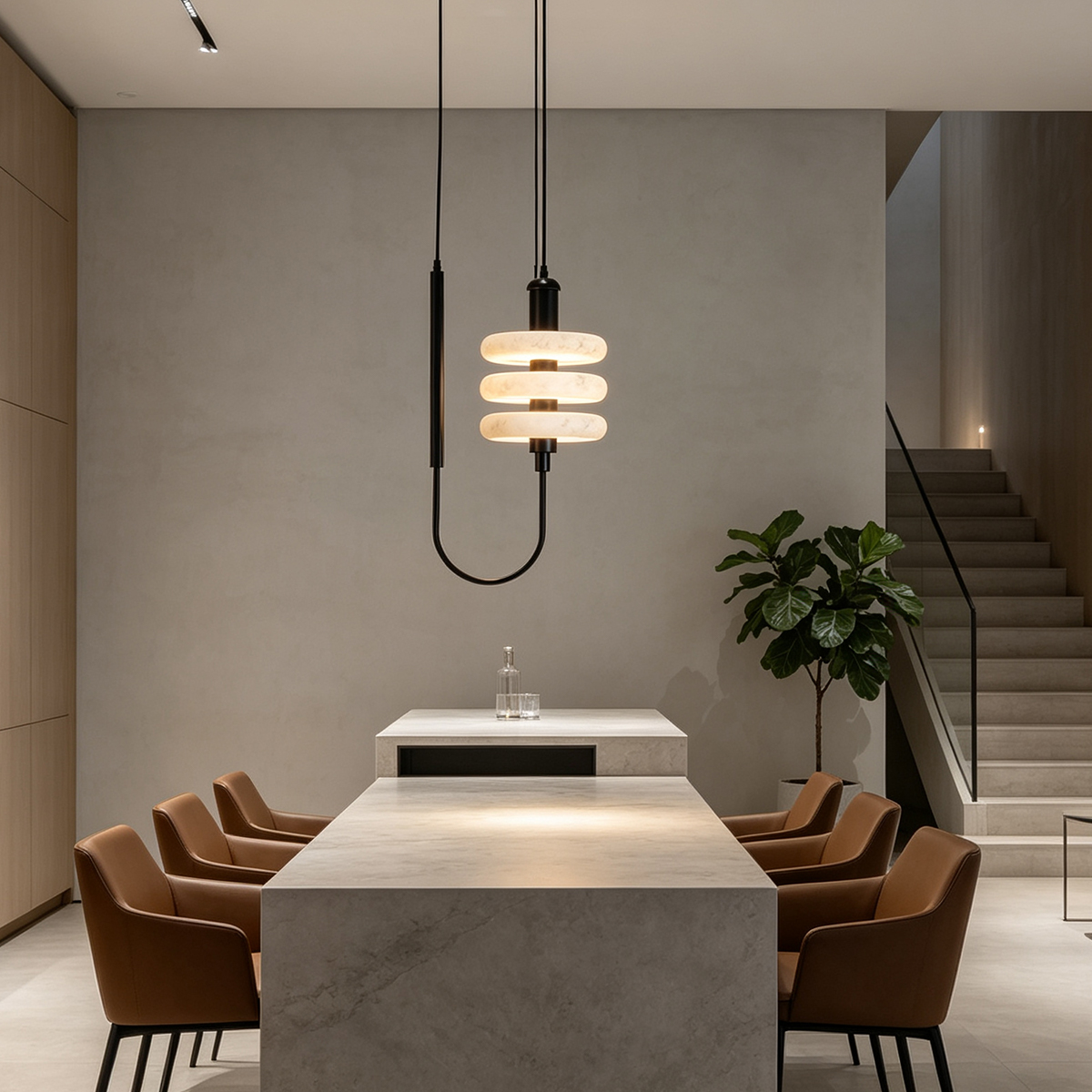 Casailighting Stacked Disc Alabaster & Black Brass Pendant Light