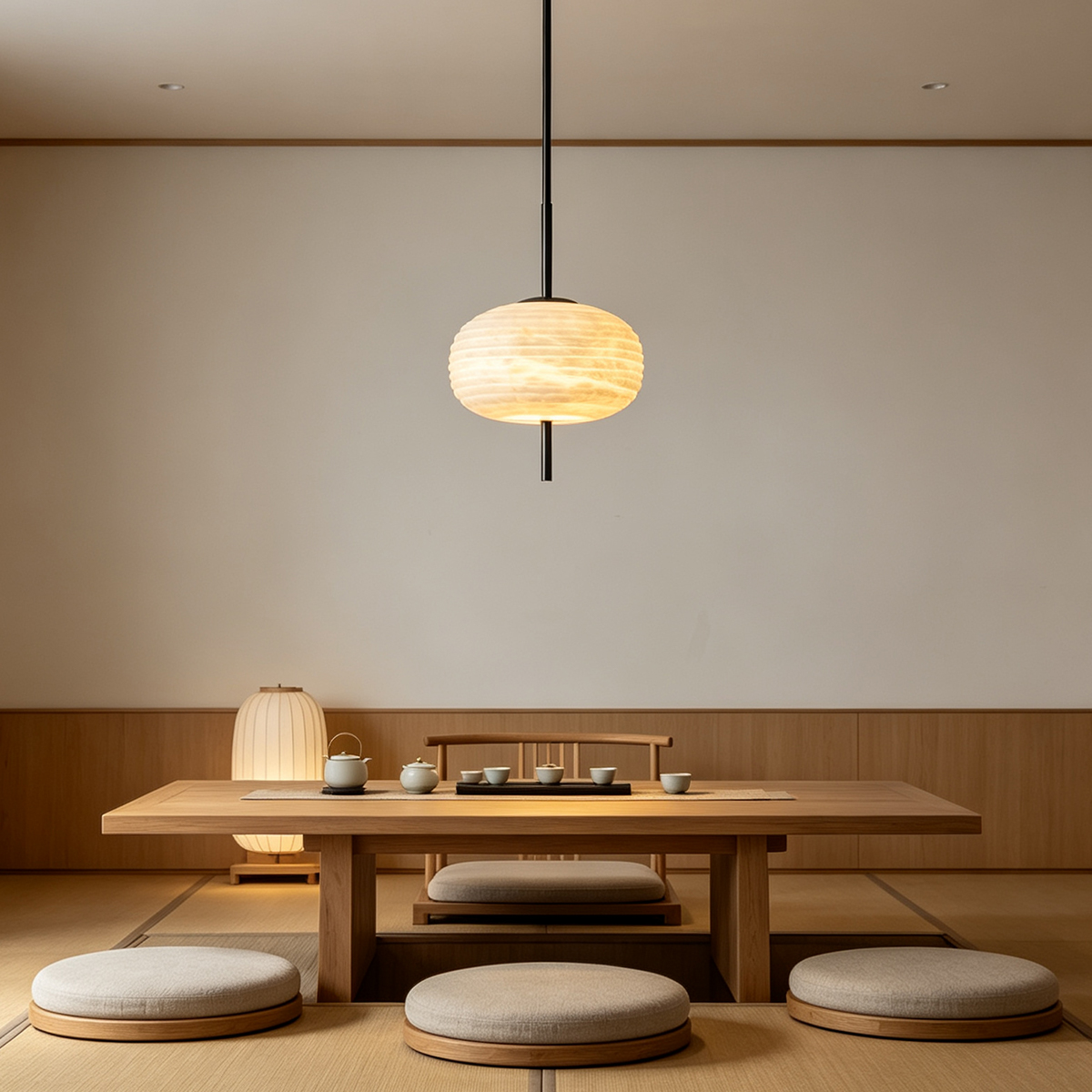 Casailighting Ribbed Alabaster & Brass Pendant Light
