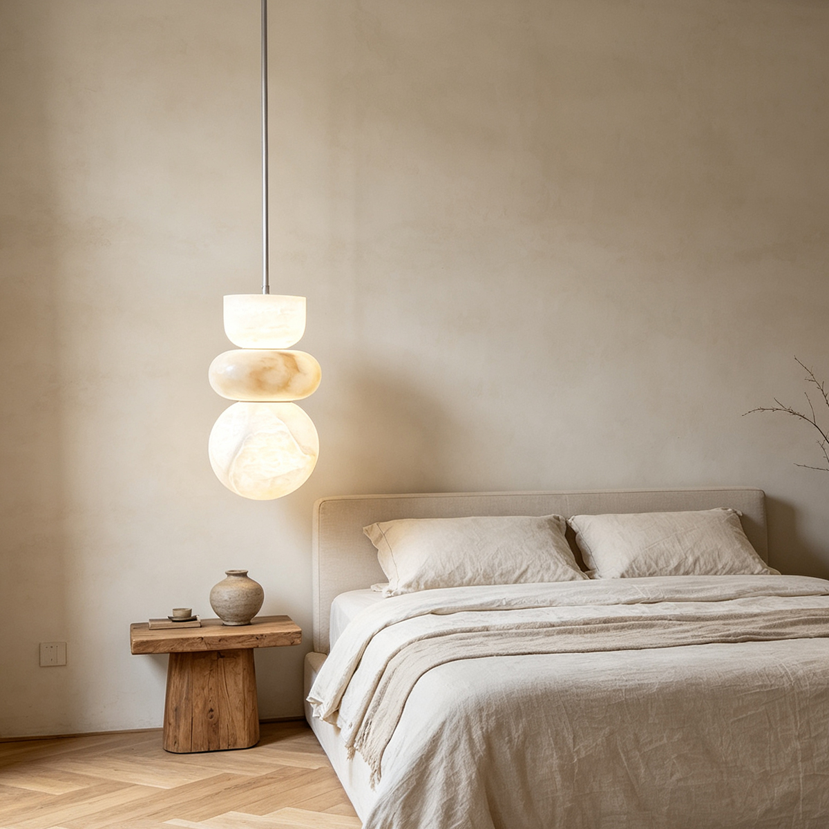 Casailighting 「Stacked Stones」Triple Tier Alabaster & Brass Pendant Light