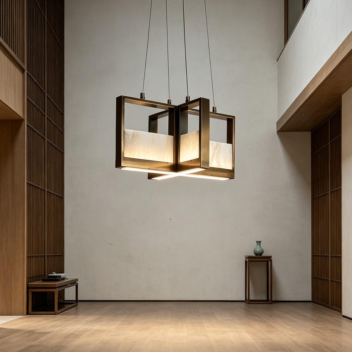 Casailighting  Dual Cube Alabaster & Brass Chandelier