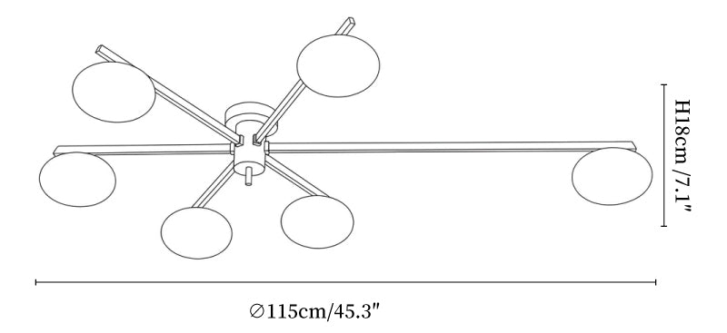 Jasper Alabaster Ceiling Lamp — 6-head size diagram
