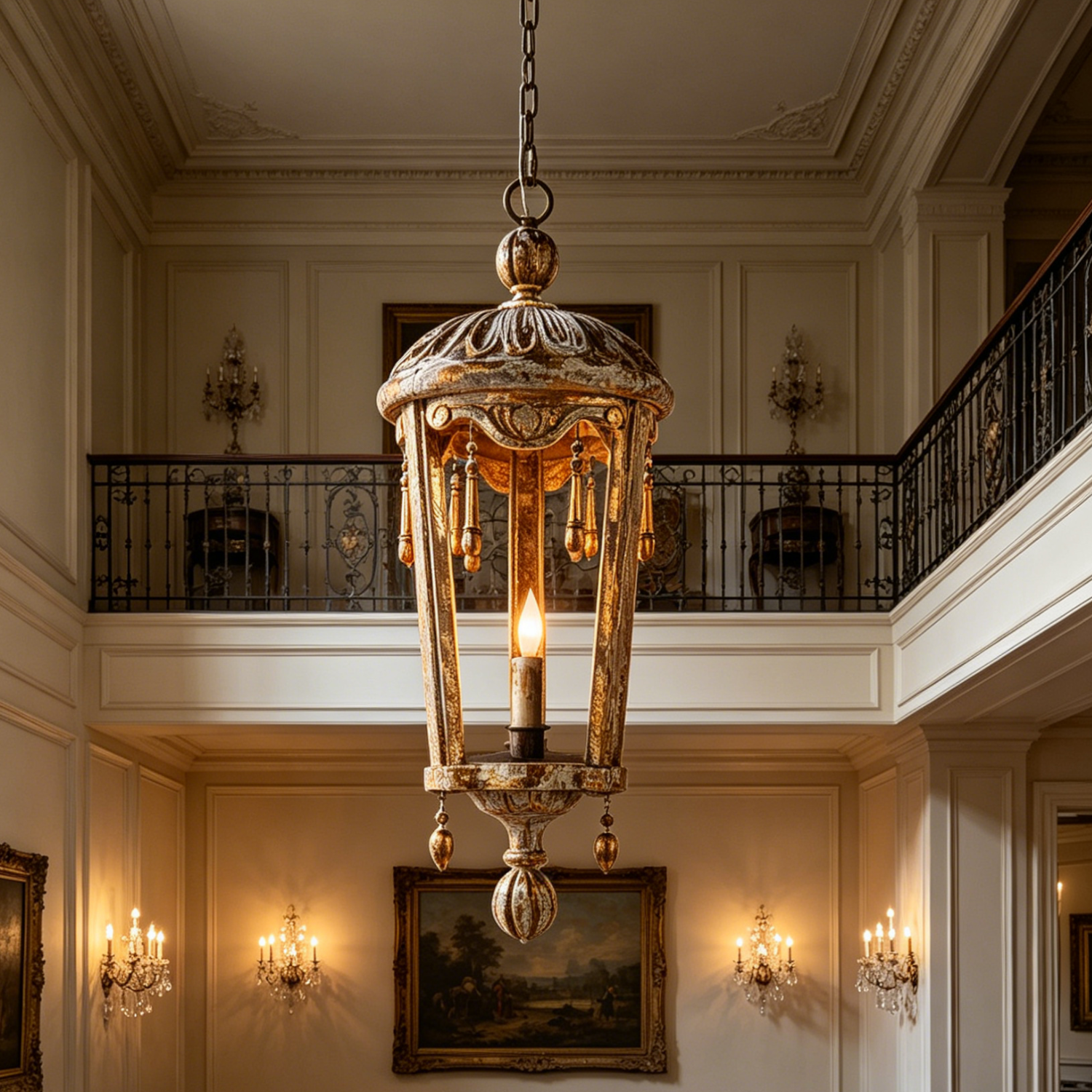 French Woodcarving Lantern Pendant Lamp