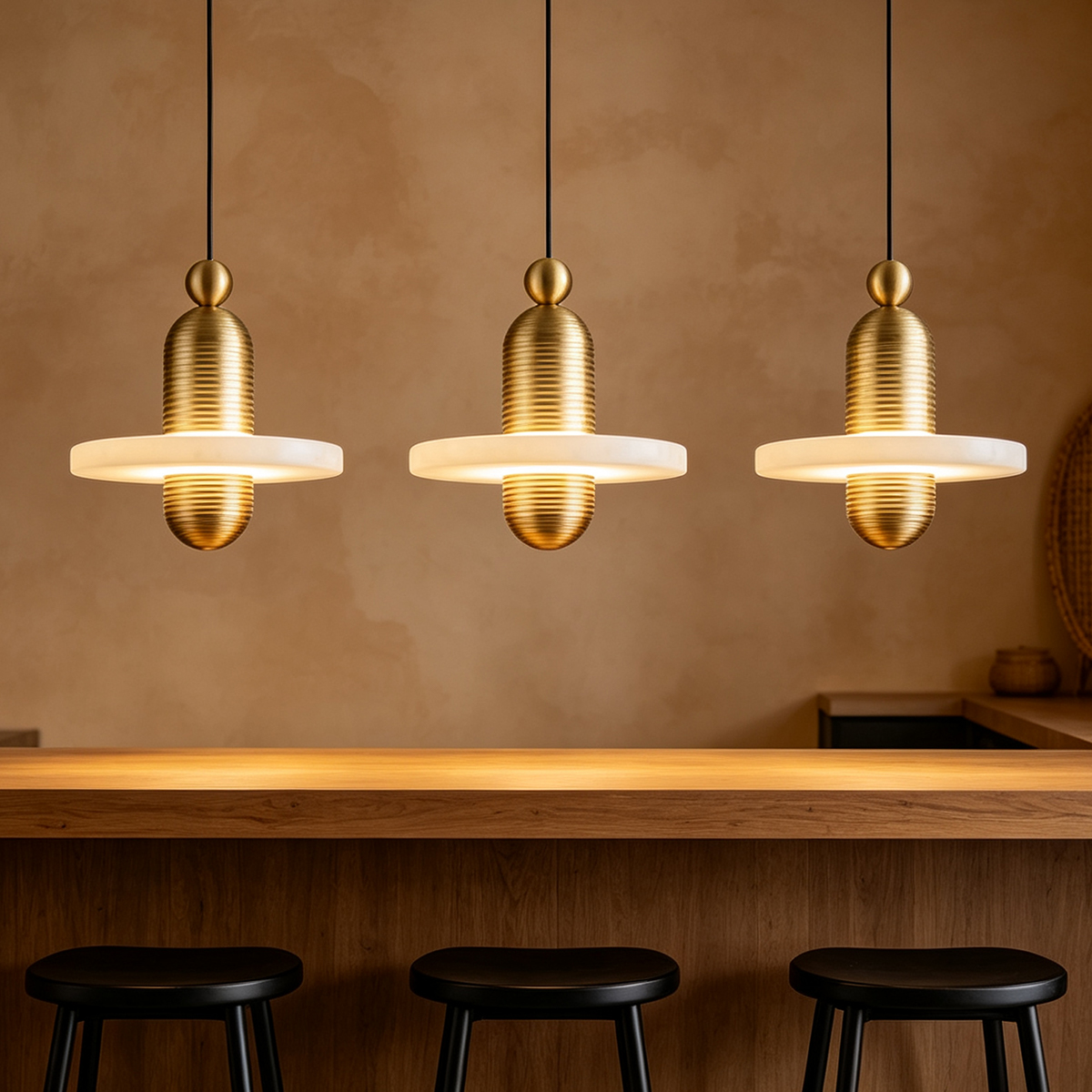 Casailighting “Orbit Disc” Alabaster & Brushed Aluminum Pendant Light