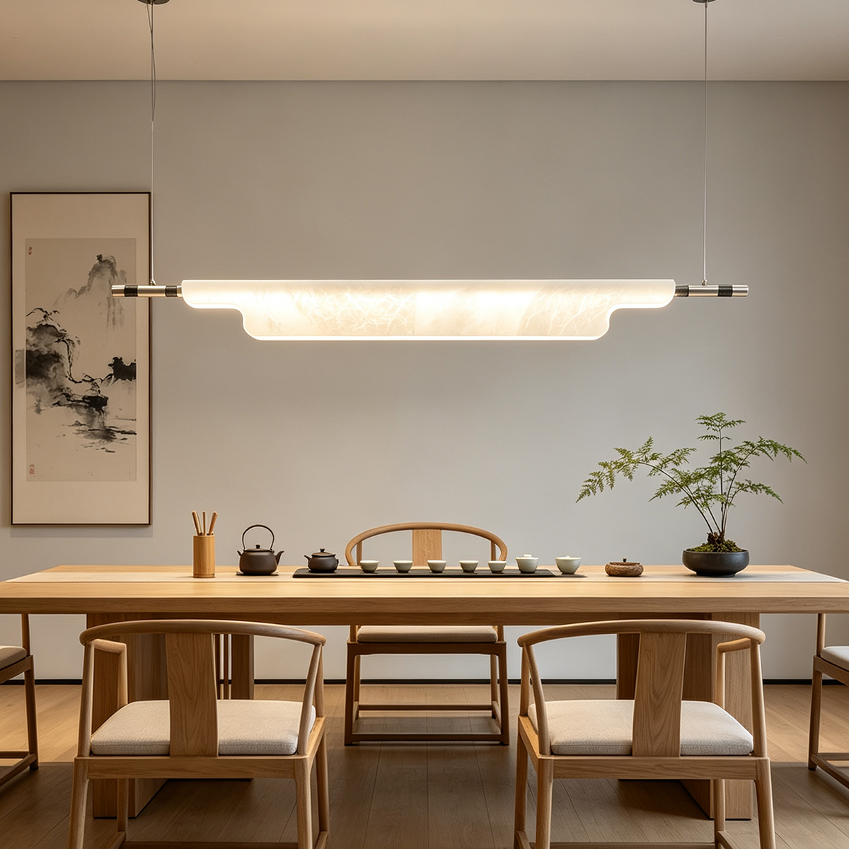 Casailighting Linear Alabaster & Brass Pendant Light
