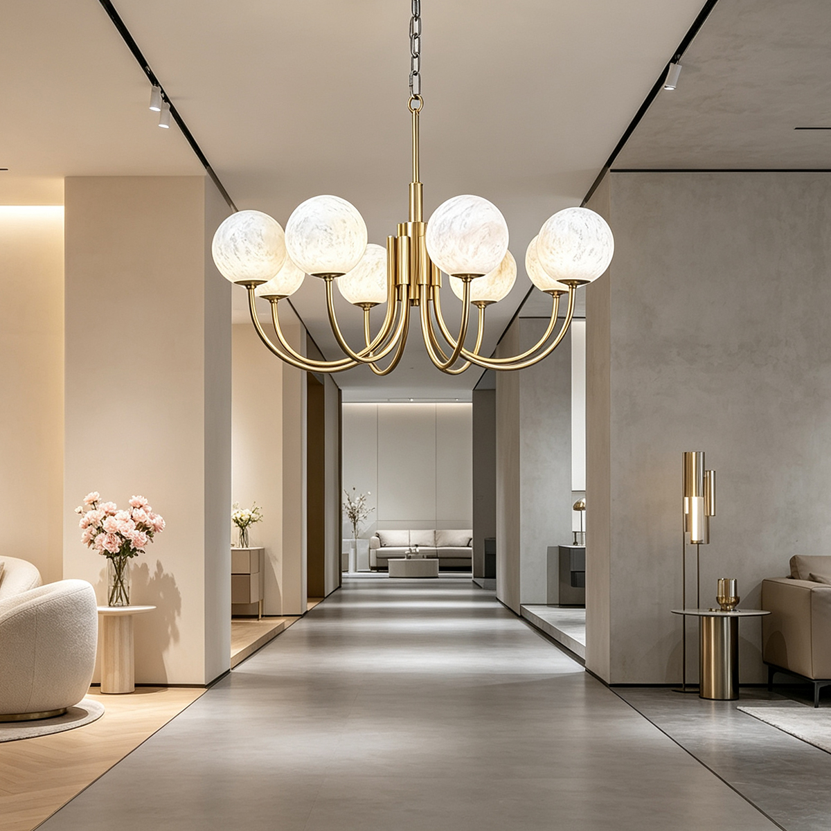 Casailighting 8-Light Alabaster Globe & Brass Chandelier