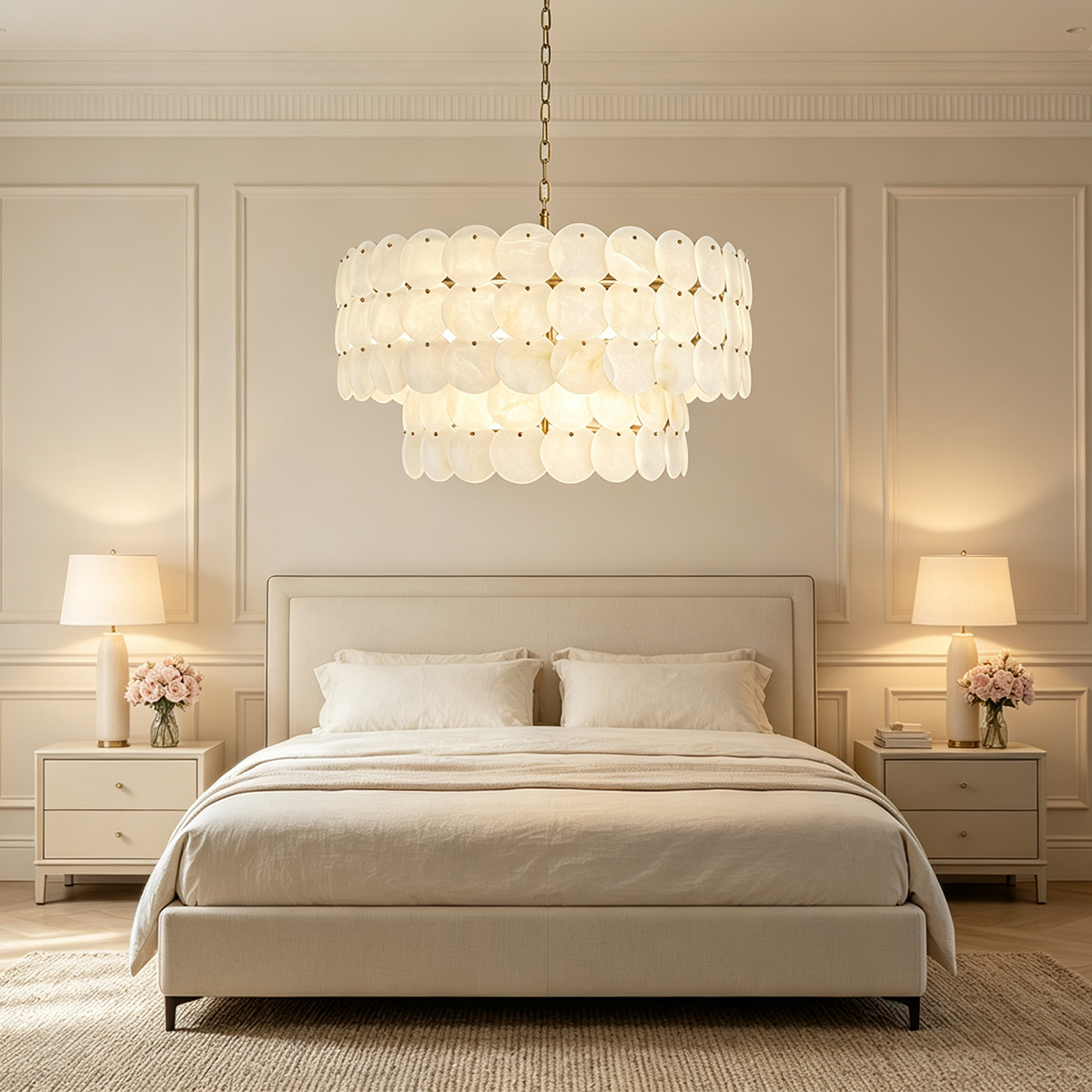 Casailighting Tiered Circular Alabaster & Brass Chandelier