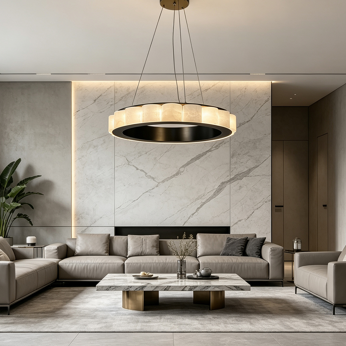Casailighting Circular Alabaster & Brass LED Chandelier