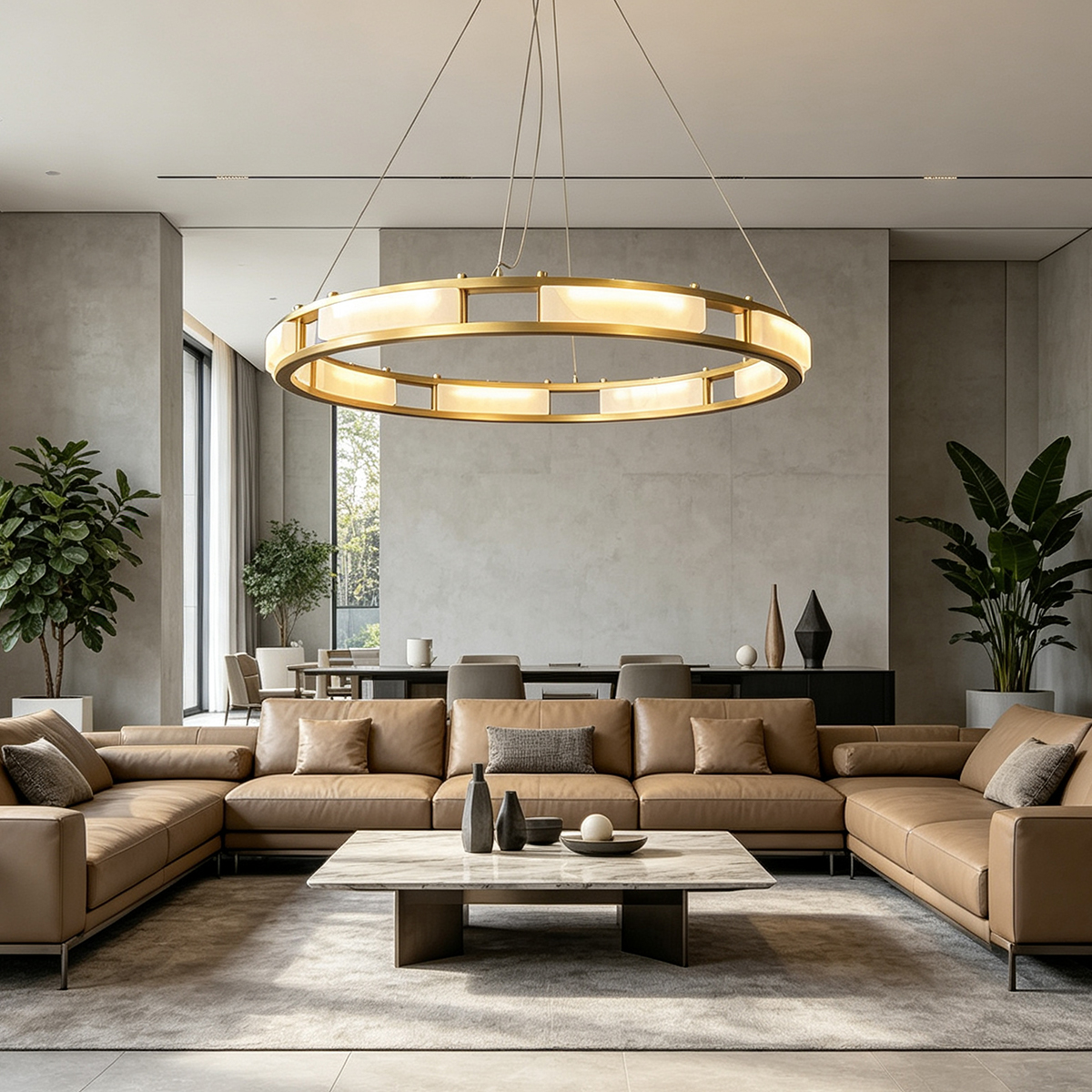 Casailighting Circular Alabaster & Polished Brass Chandelier