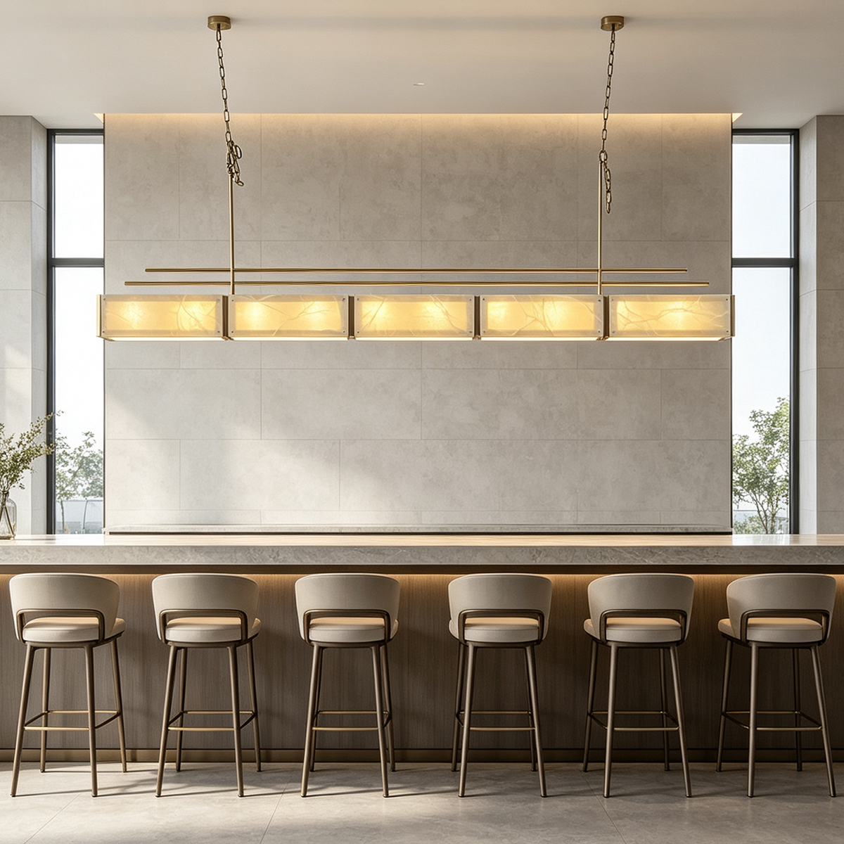 Casailighting Linear Alabaster & Brass Modular Chandelier