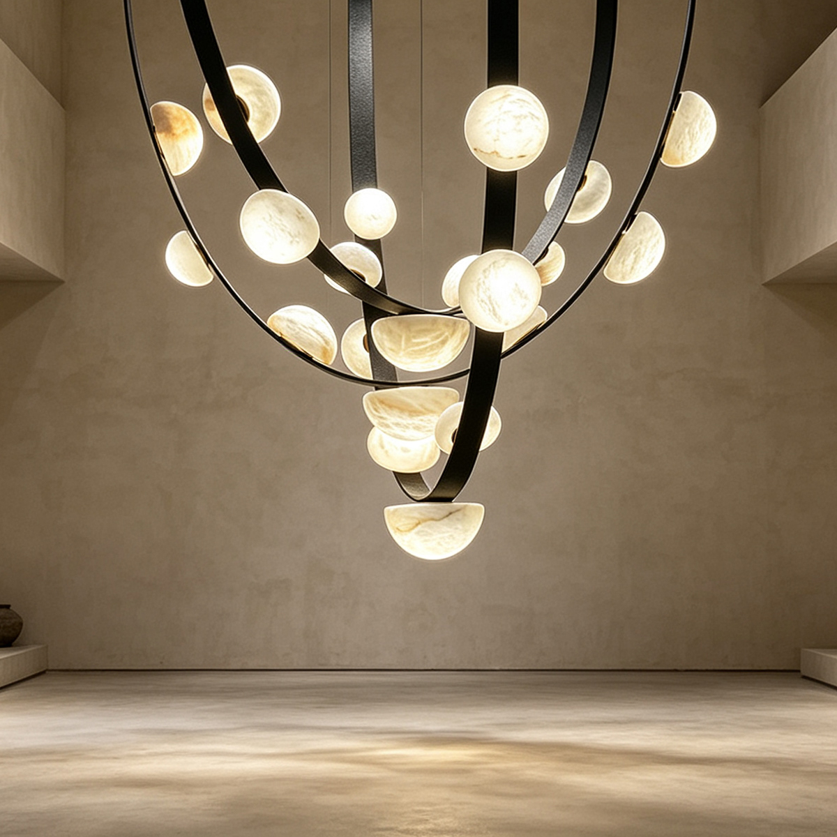 Casailighting Alabaster Droplet Leather Strap Chandelier