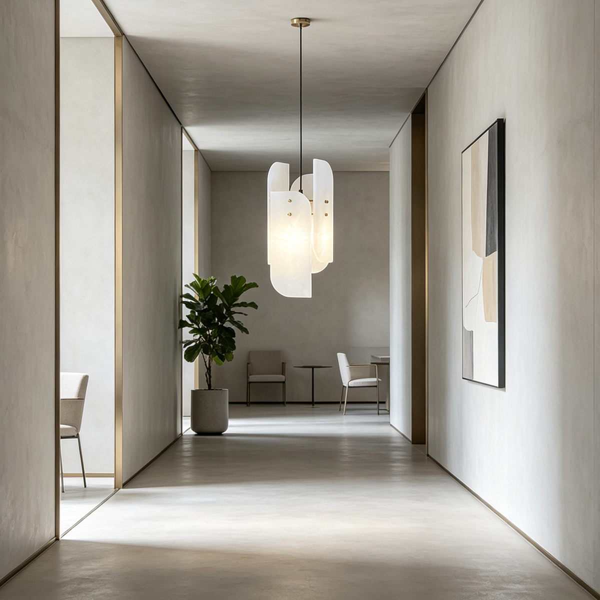 Casailighting “Layered Veil” Alabaster & Brass Pendant Light