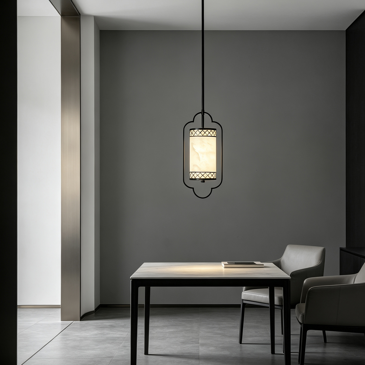 Artistic Version: Casailighting “Lattice Lantern” Alabaster & Gunmetal Brass Pendant Light