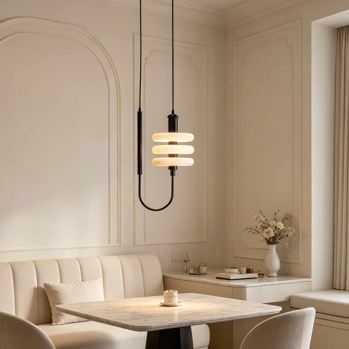 Casailighting Stacked Disc Alabaster & Black Brass Pendant Light