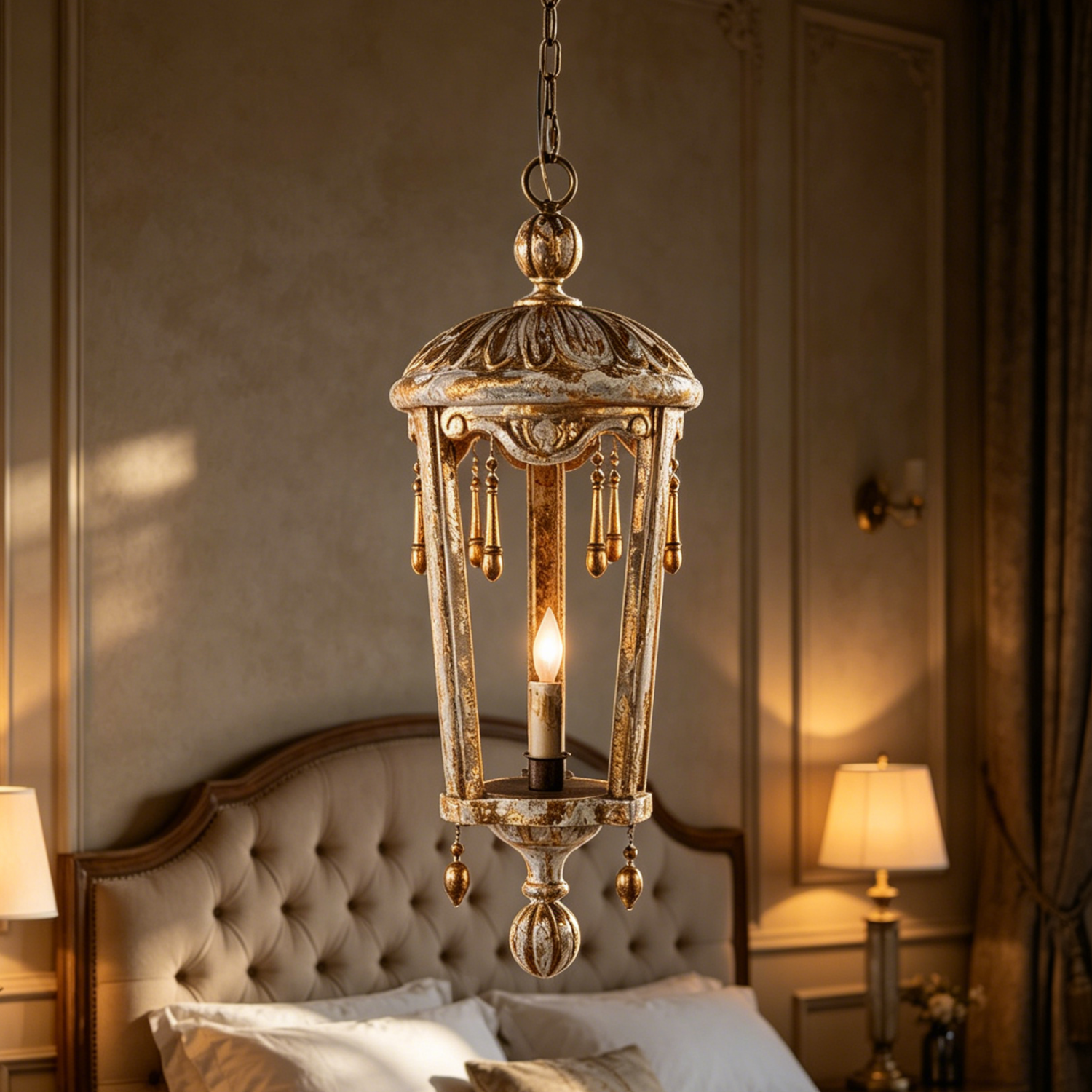 French Woodcarving Lantern Pendant Lamp