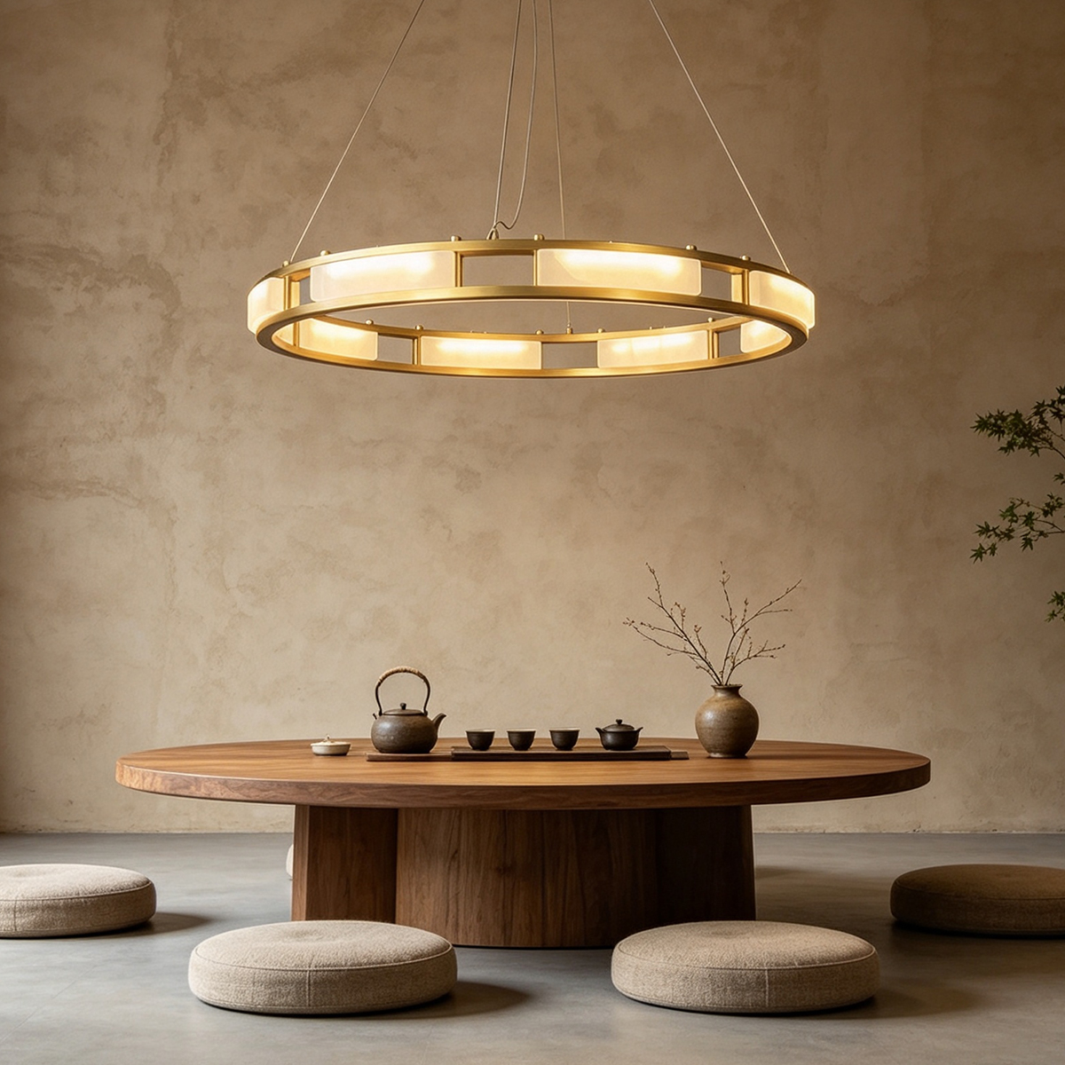Casailighting Circular Alabaster & Polished Brass Chandelier