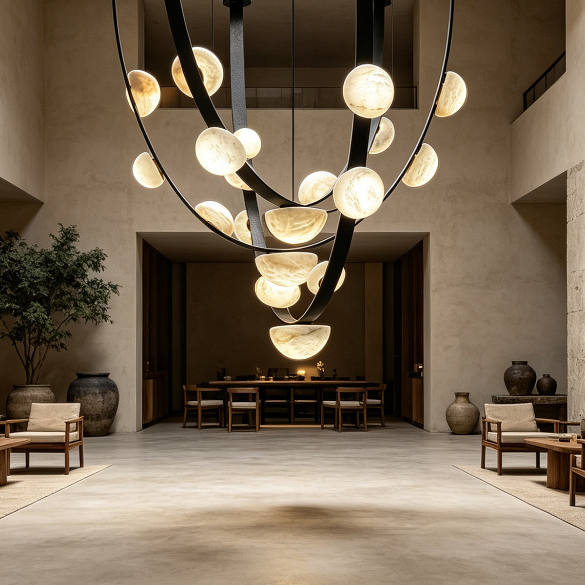 Casailighting Alabaster Droplet Leather Strap Chandelier