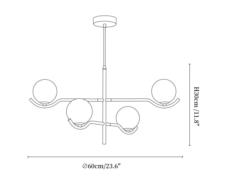 Doris Alabaster Chandelier — 4-head size diagram