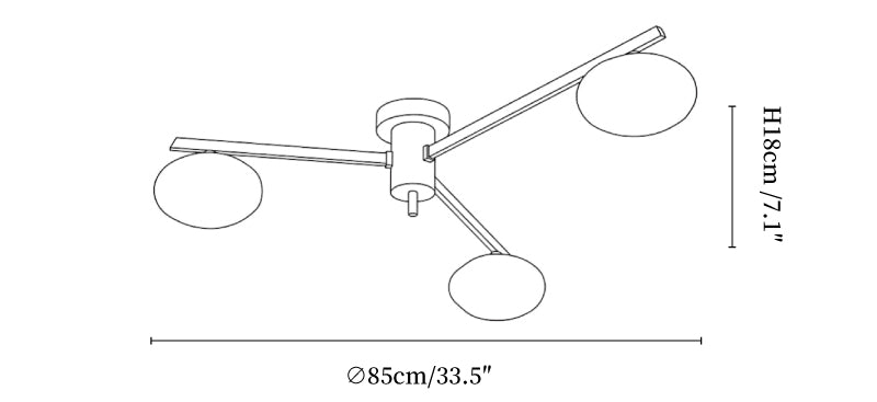 Jasper Alabaster Ceiling Lamp — 3-head size diagram
