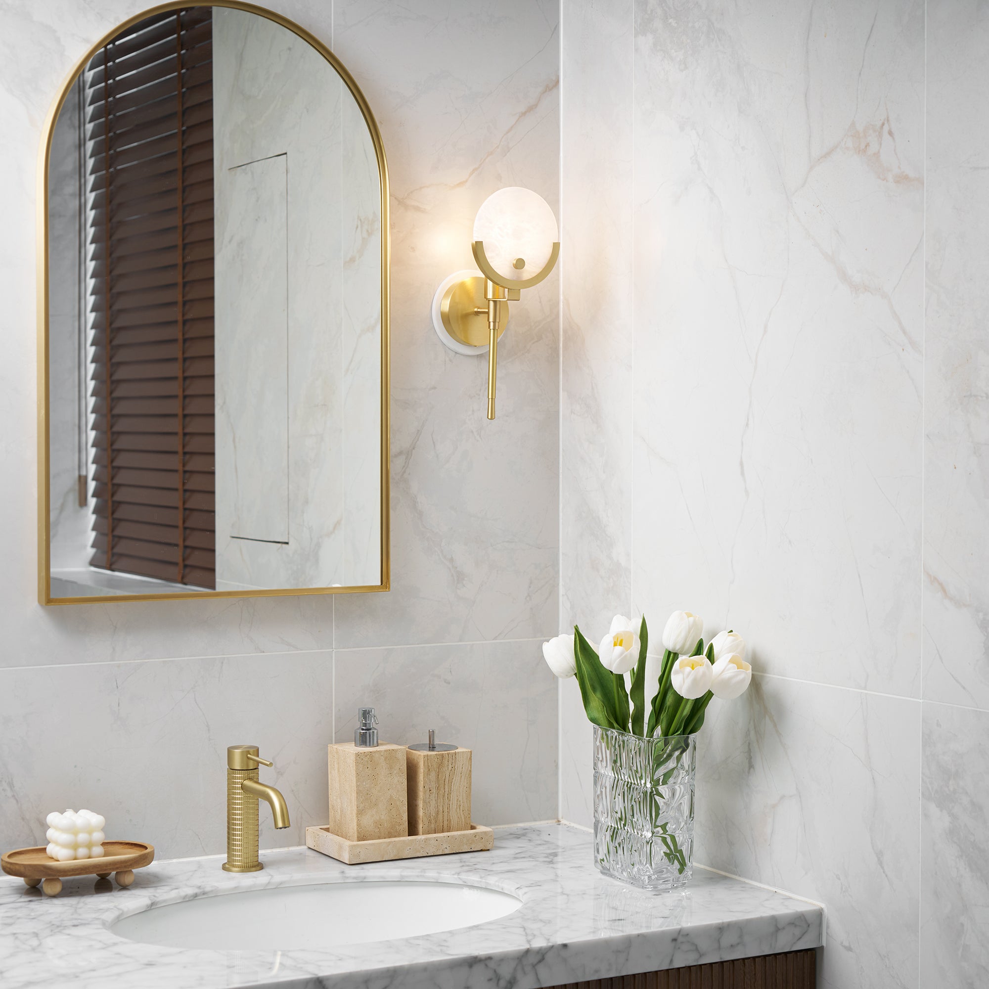 Ava Brass Alabaster Wall Lamp