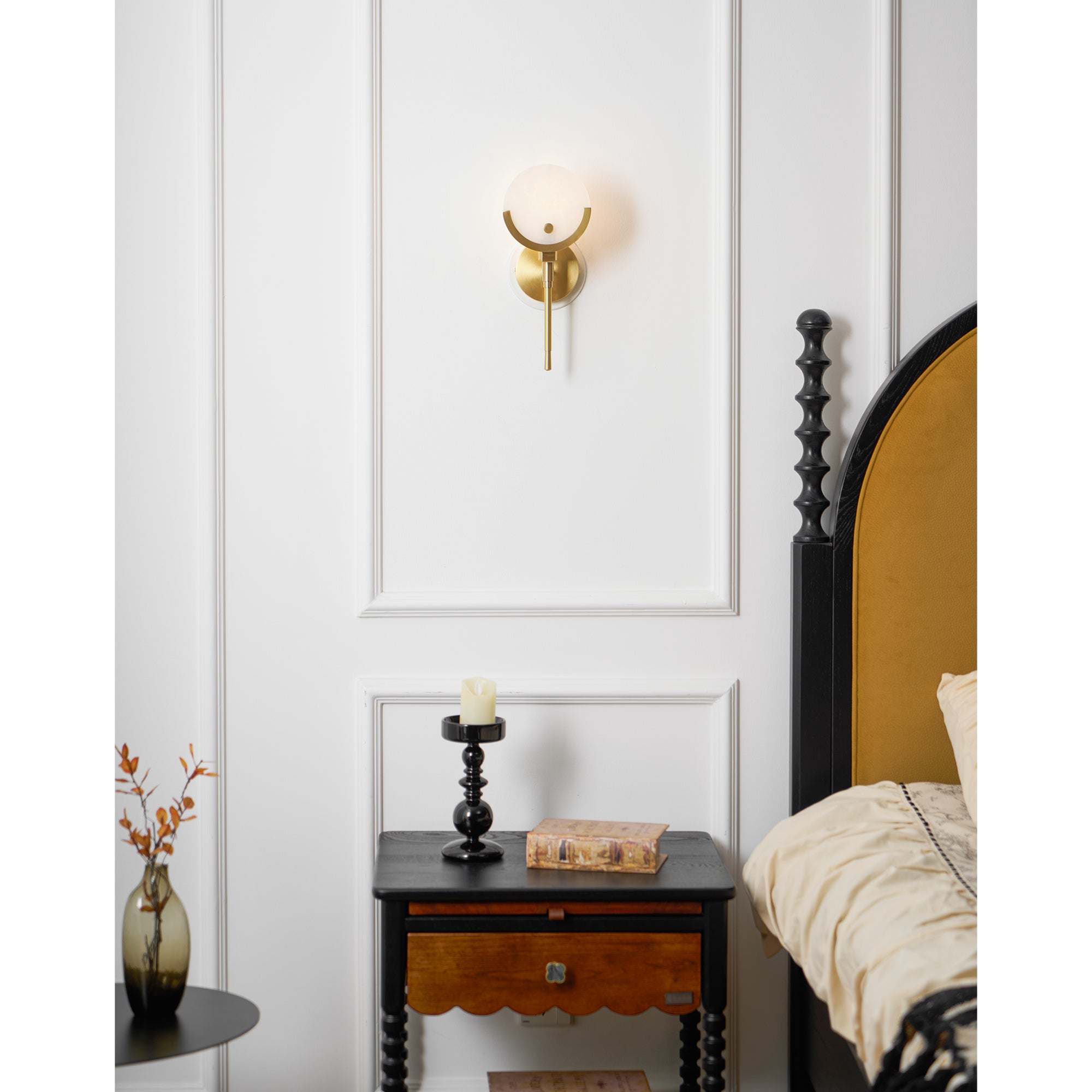 Ava Brass Alabaster Wall Lamp