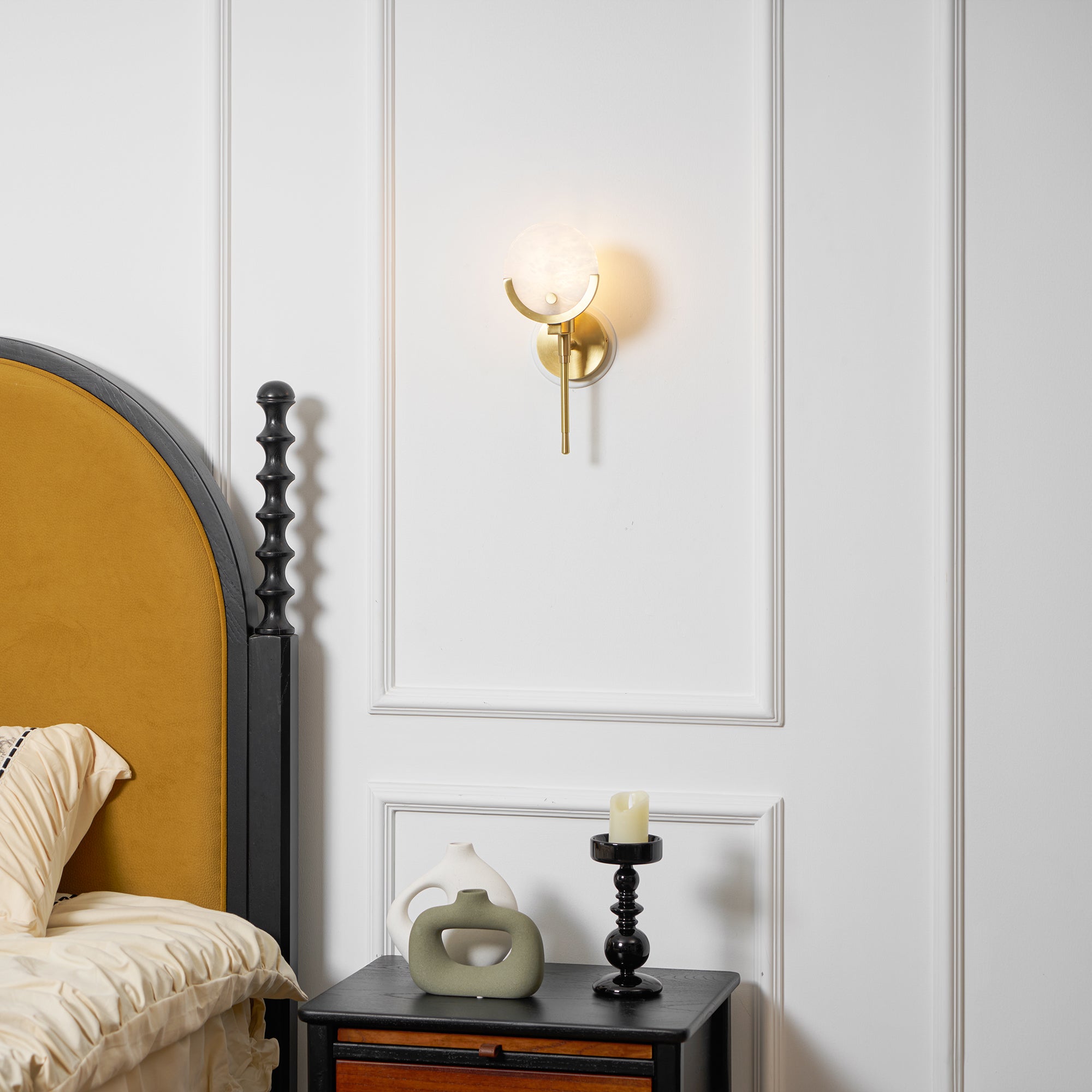 Ava Brass Alabaster Wall Lamp