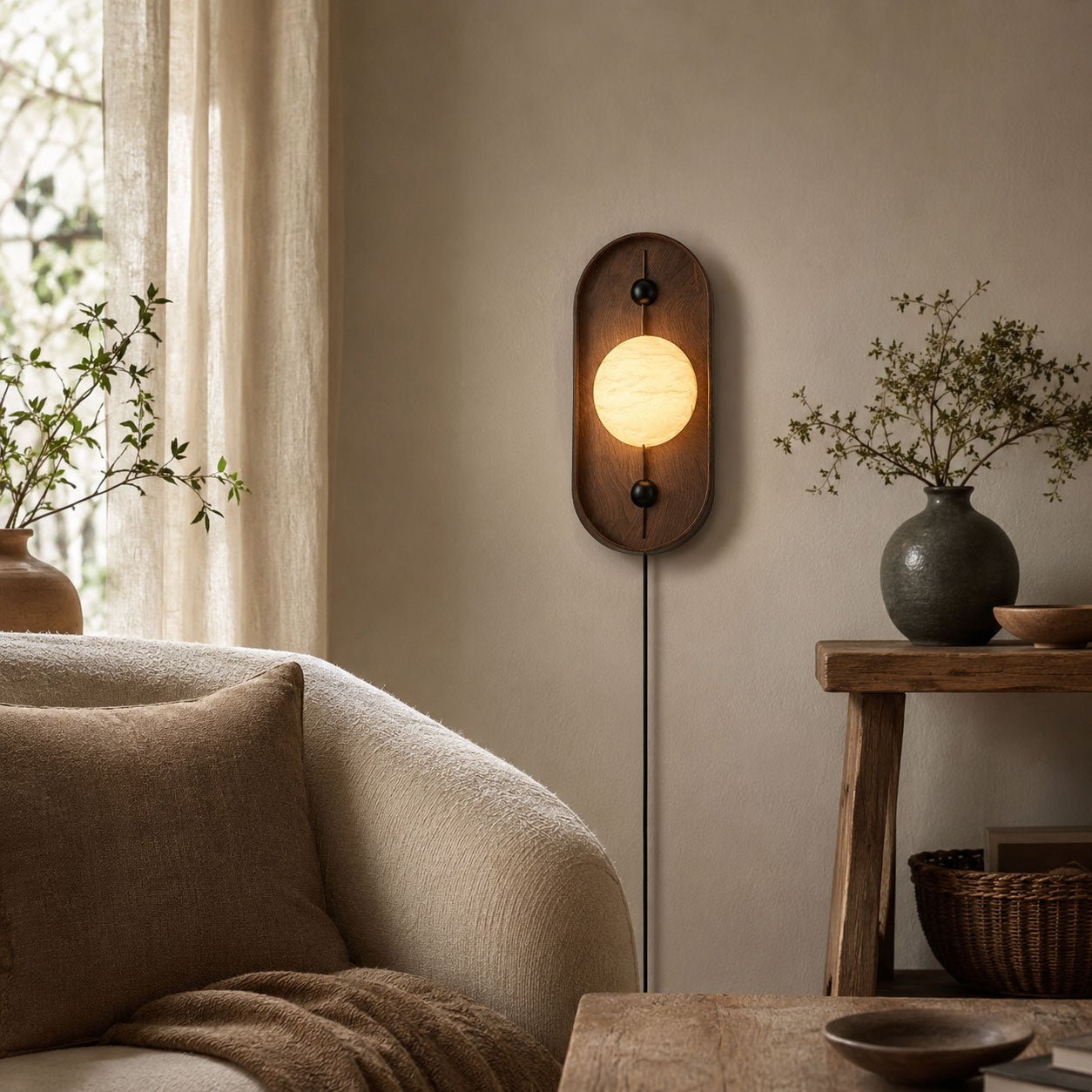 Bezel Alabaster Plug-in Wall Lamp