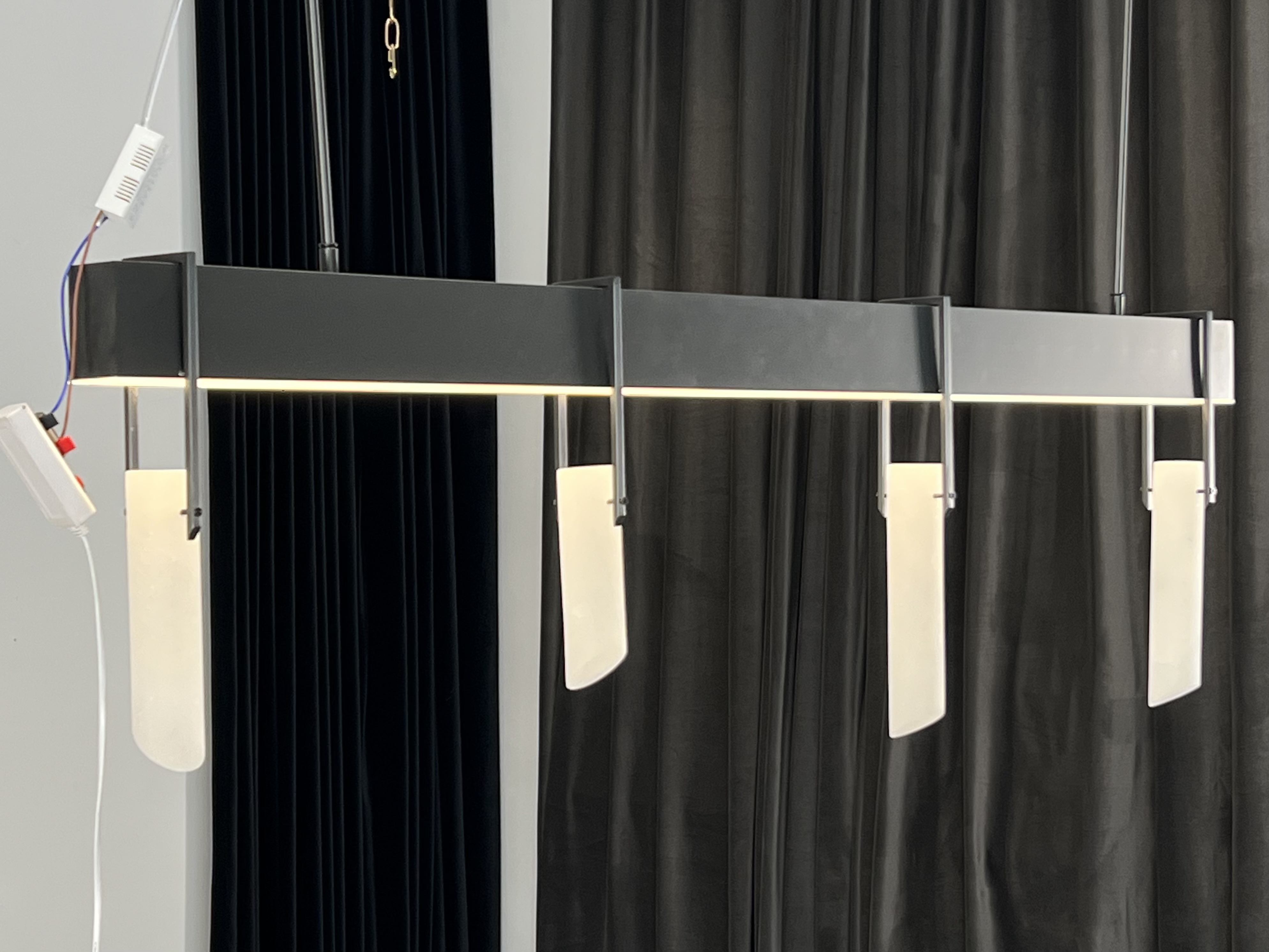 CASA Lighting Linear Alabaster & Blackened Brass Chandelier