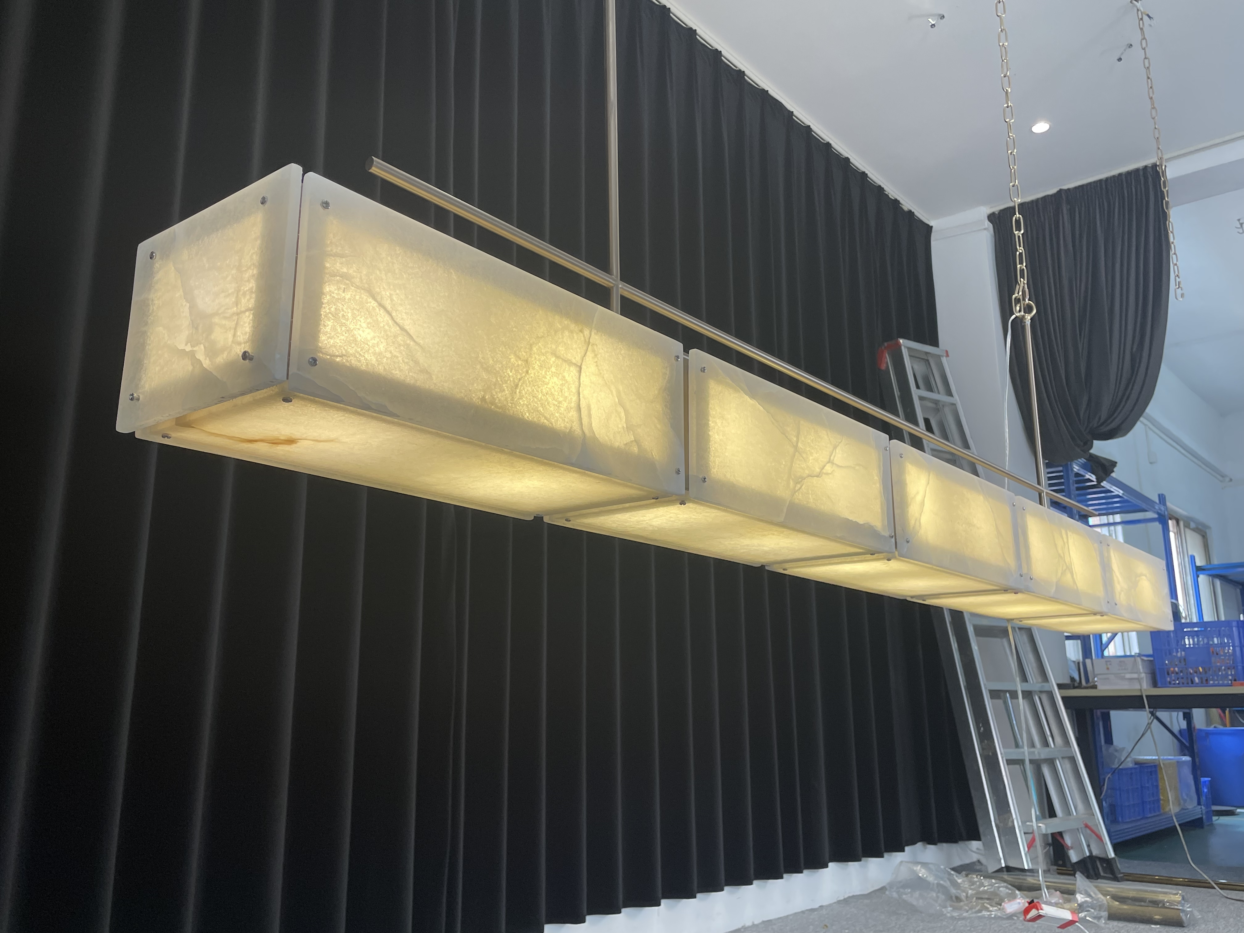 CASA Lighting Linear Alabaster & Brass Modular Chandelier