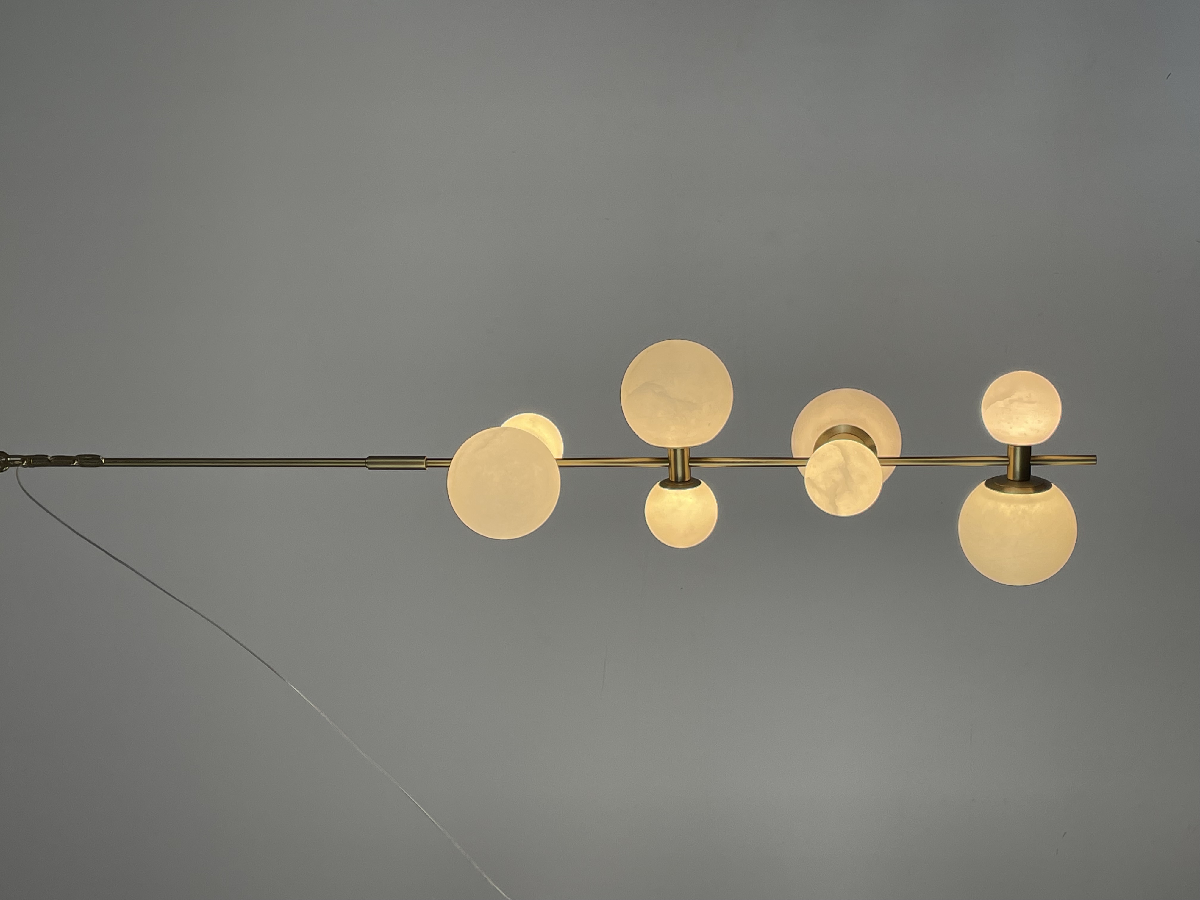 CASA Lighting Vertical Alabaster & Brass Sphere Pendant Light