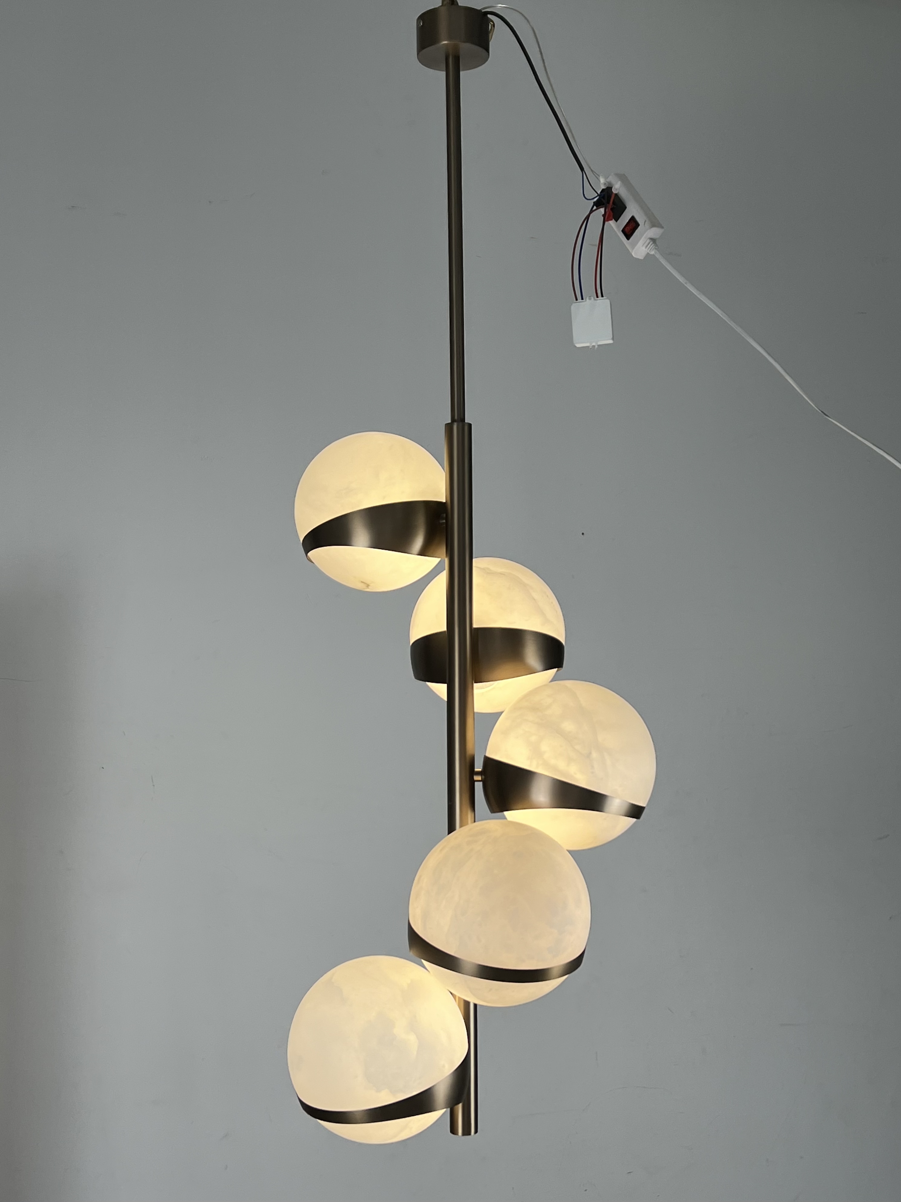 CASA Lighting 5-Light Alabaster Orb Chandelier | Brass & Natural Stone Pendant, Adjustable Height