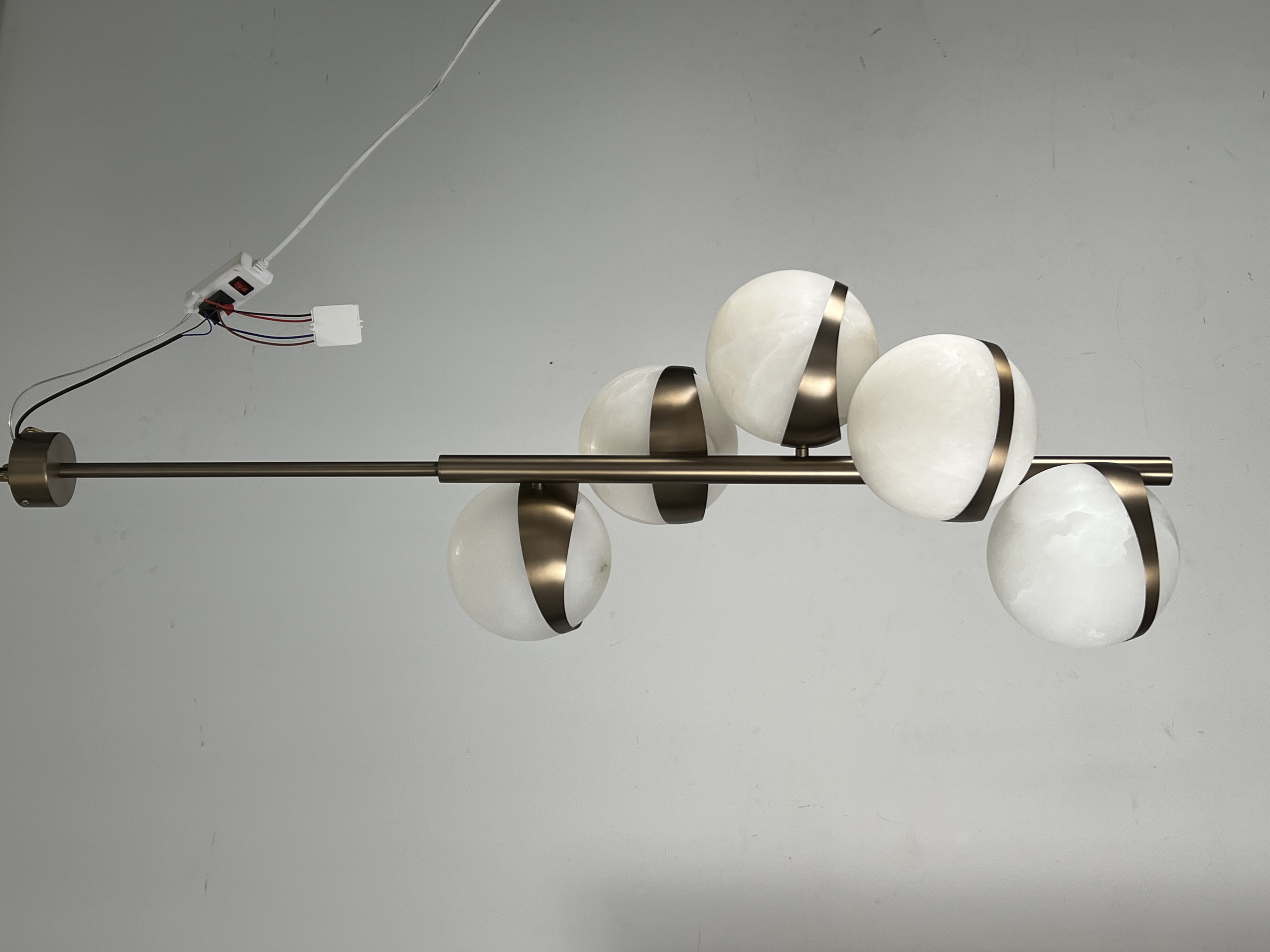 CASA Lighting 5-Light Alabaster Orb Chandelier | Brass & Natural Stone Pendant, Adjustable Height