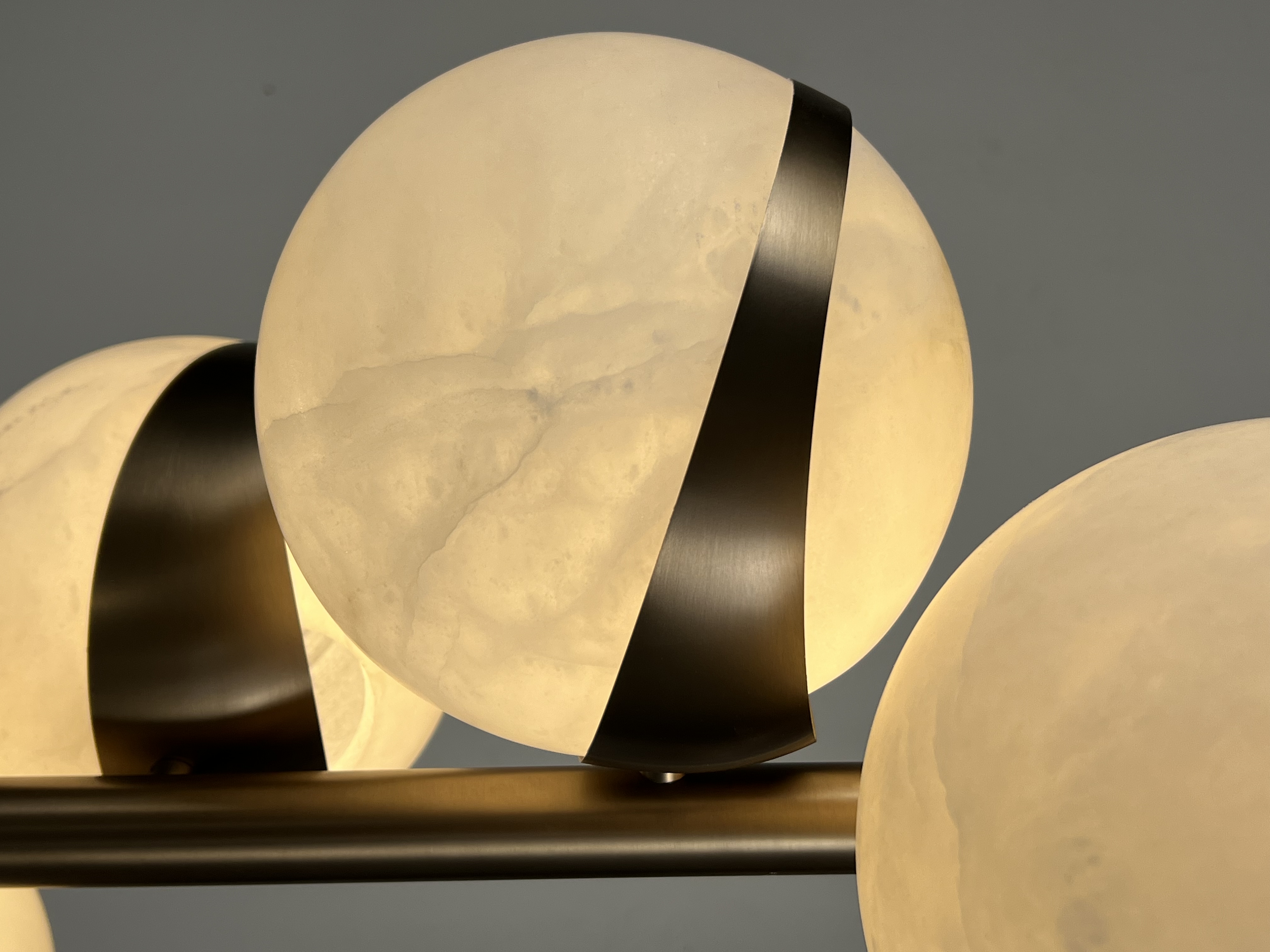 CASA Lighting 5-Light Alabaster Orb Chandelier | Brass & Natural Stone Pendant, Adjustable Height