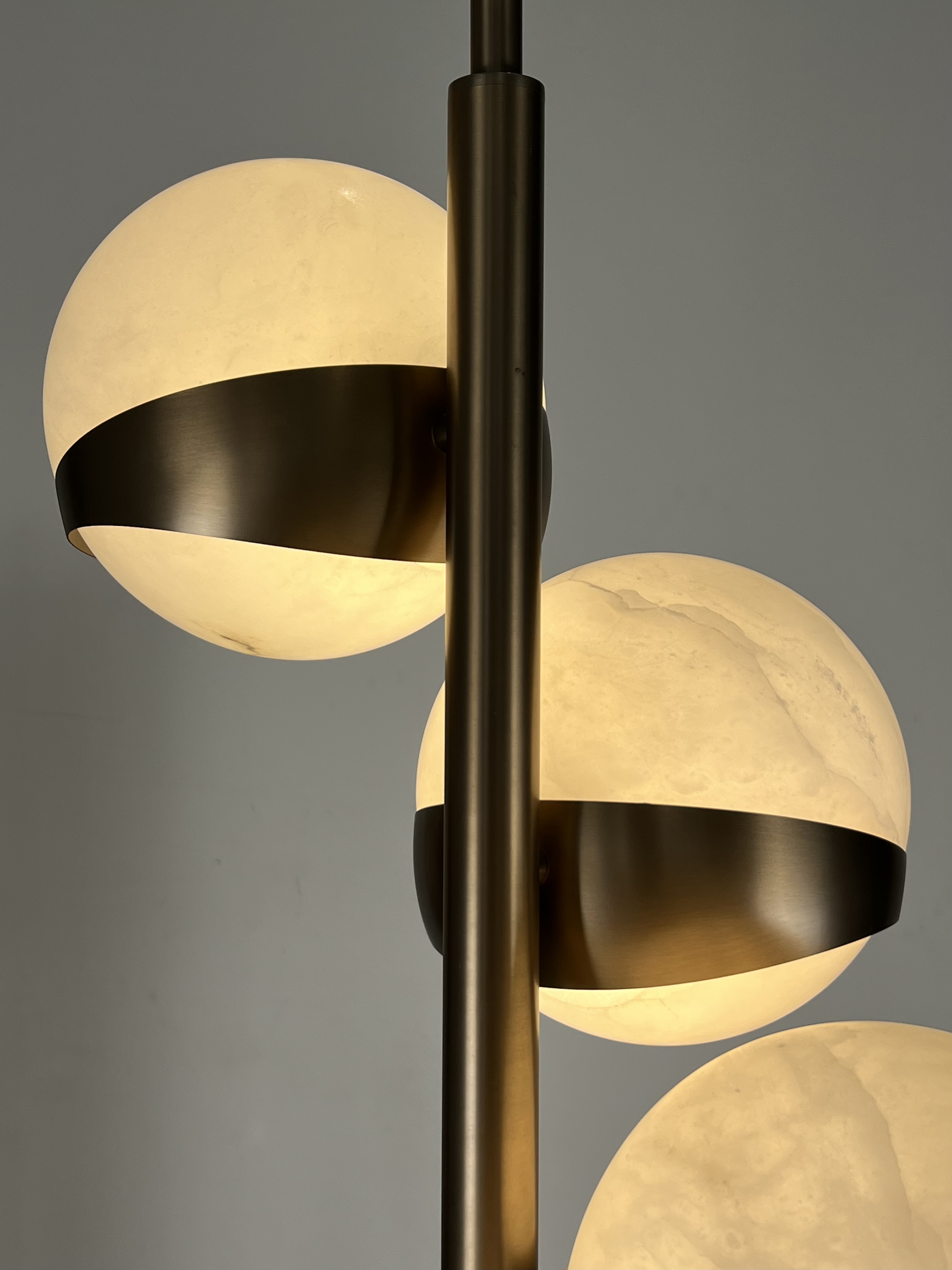 CASA Lighting 5-Light Alabaster Orb Chandelier | Brass & Natural Stone Pendant, Adjustable Height